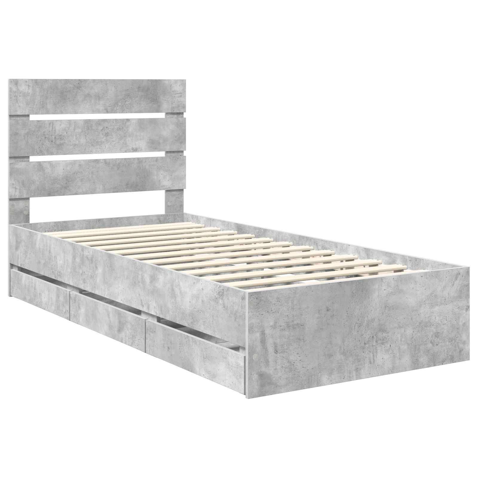 vidaXL Bettrahmen mit Kopfteil Beton Grau 90 x 200 cm Ingenieurs Holz