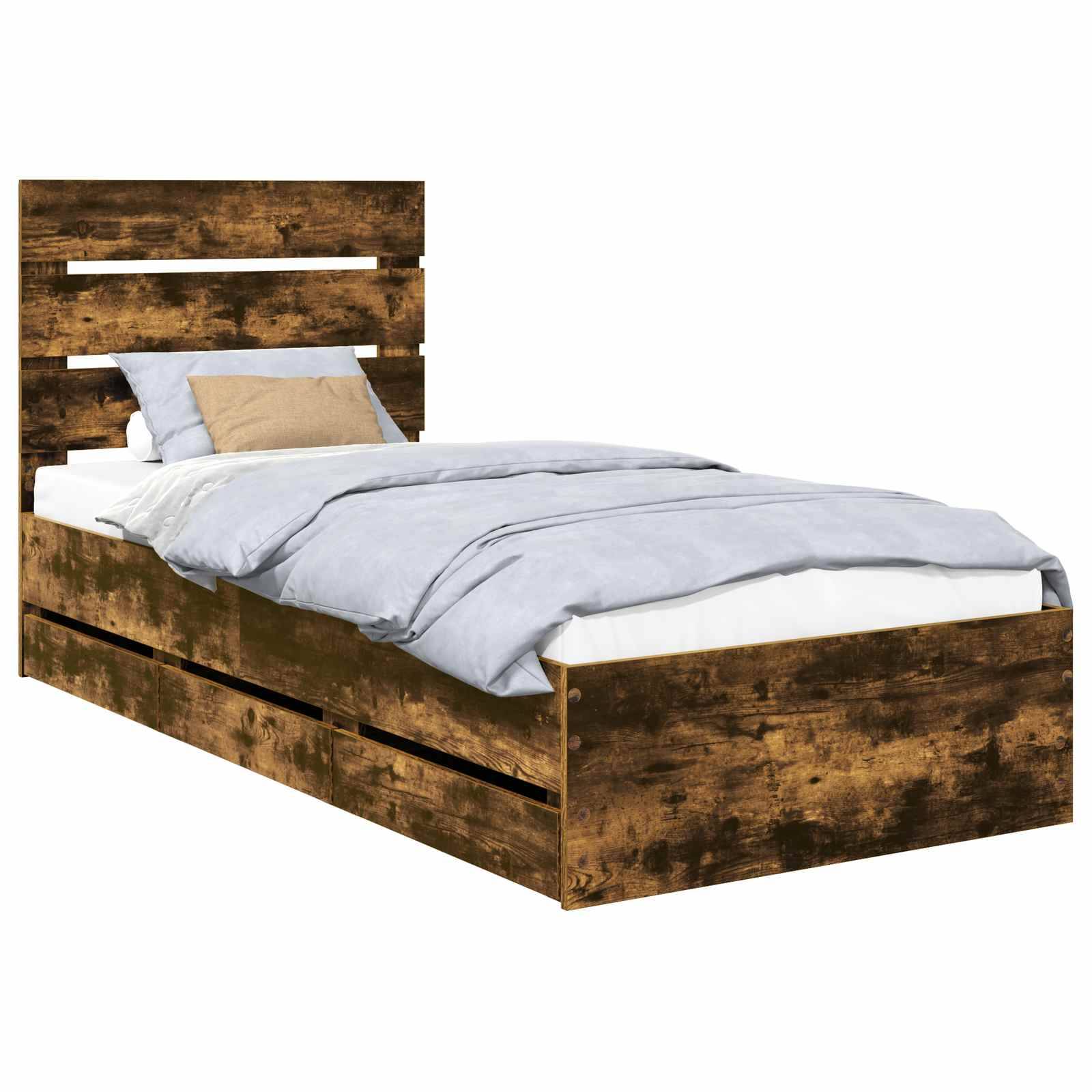 vidaXL Bettrahmen Geräucherte Eiche 90 x 200 cm Ingenieurs Holz