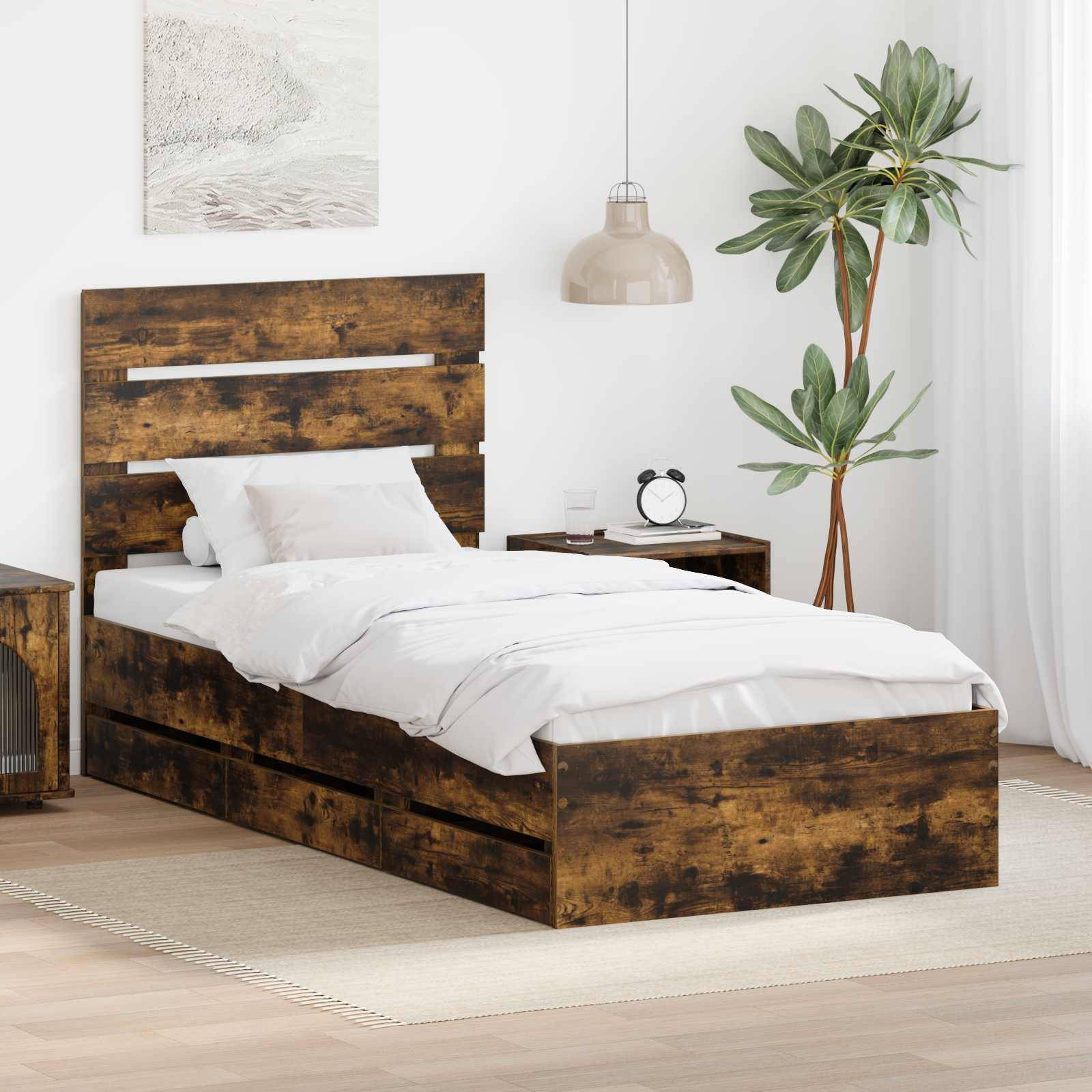 vidaXL Bettrahmen Geräucherte Eiche 90 x 200 cm Ingenieurs Holz