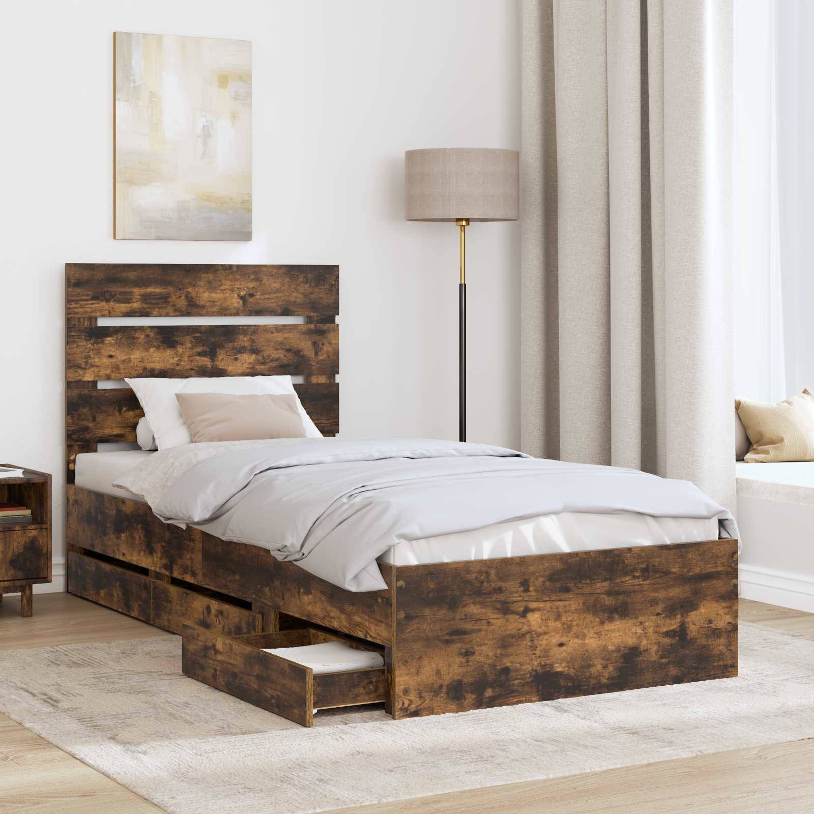 vidaXL Bettrahmen Geräucherte Eiche 90 x 200 cm Ingenieurs Holz