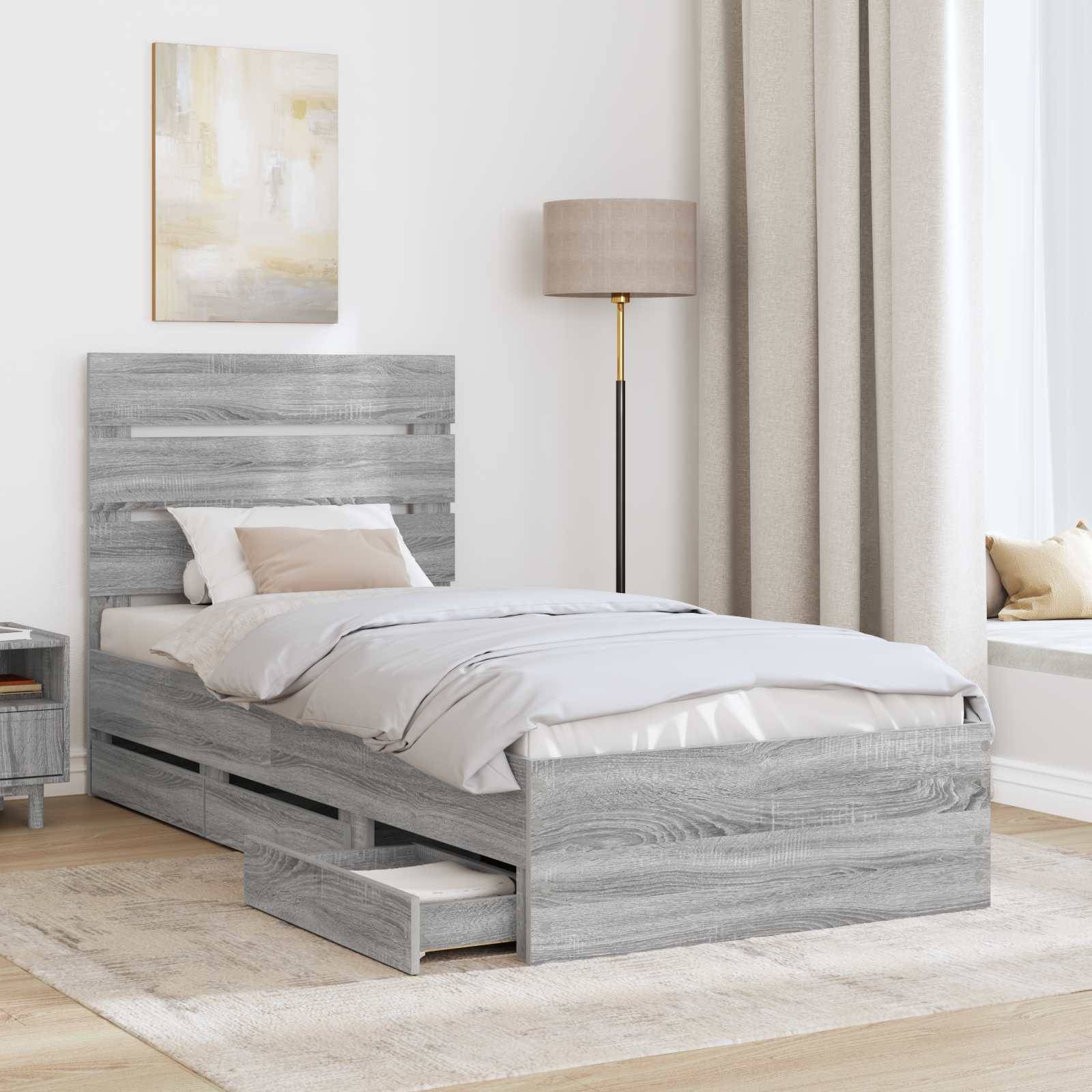 vidaXL Bettrahmen Graues Sonoma 90 x 200 cm Ingenieurs Holz