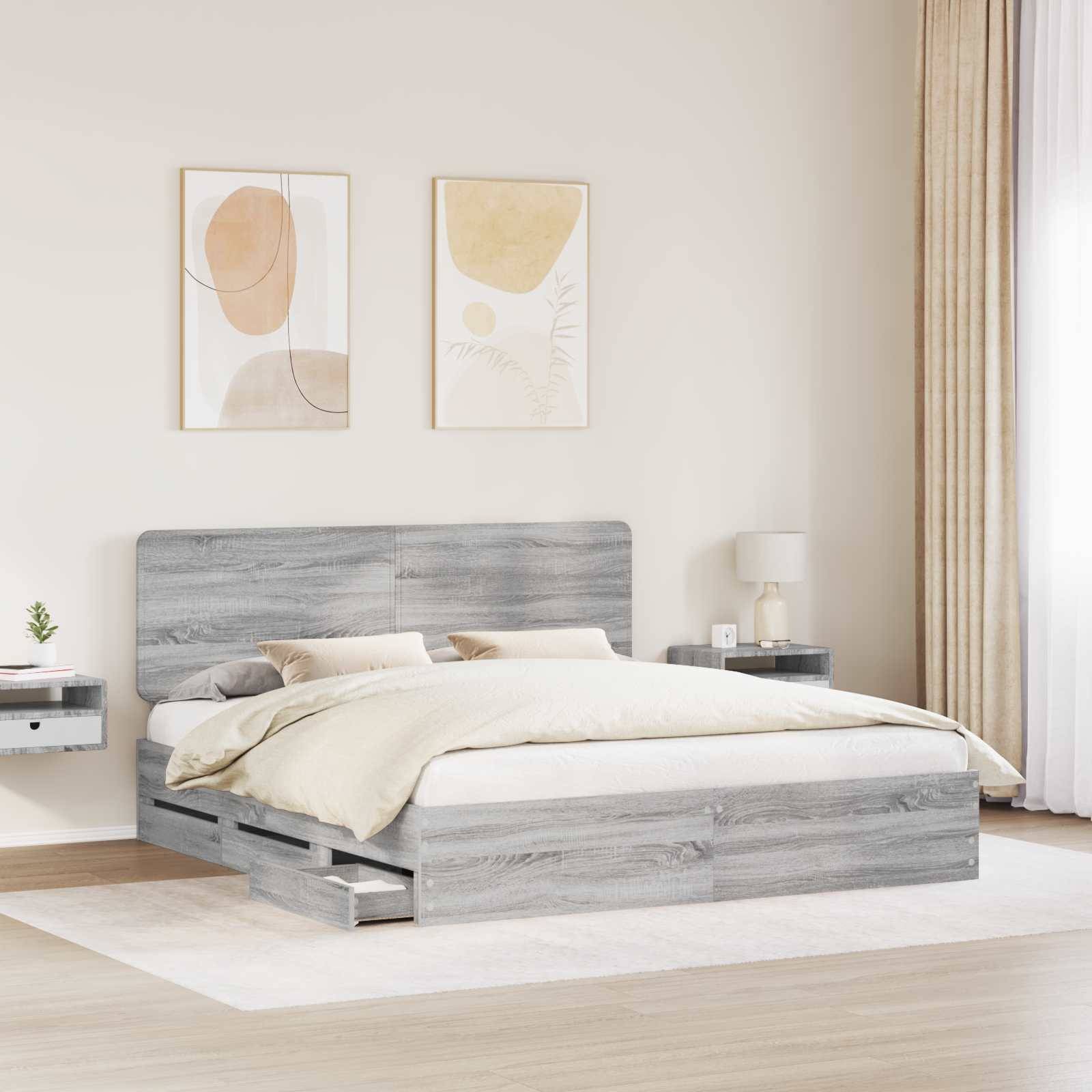 vidaXL Bettrahmen Graues Sonoma 200 x 200 cm Ingenieurs Holz