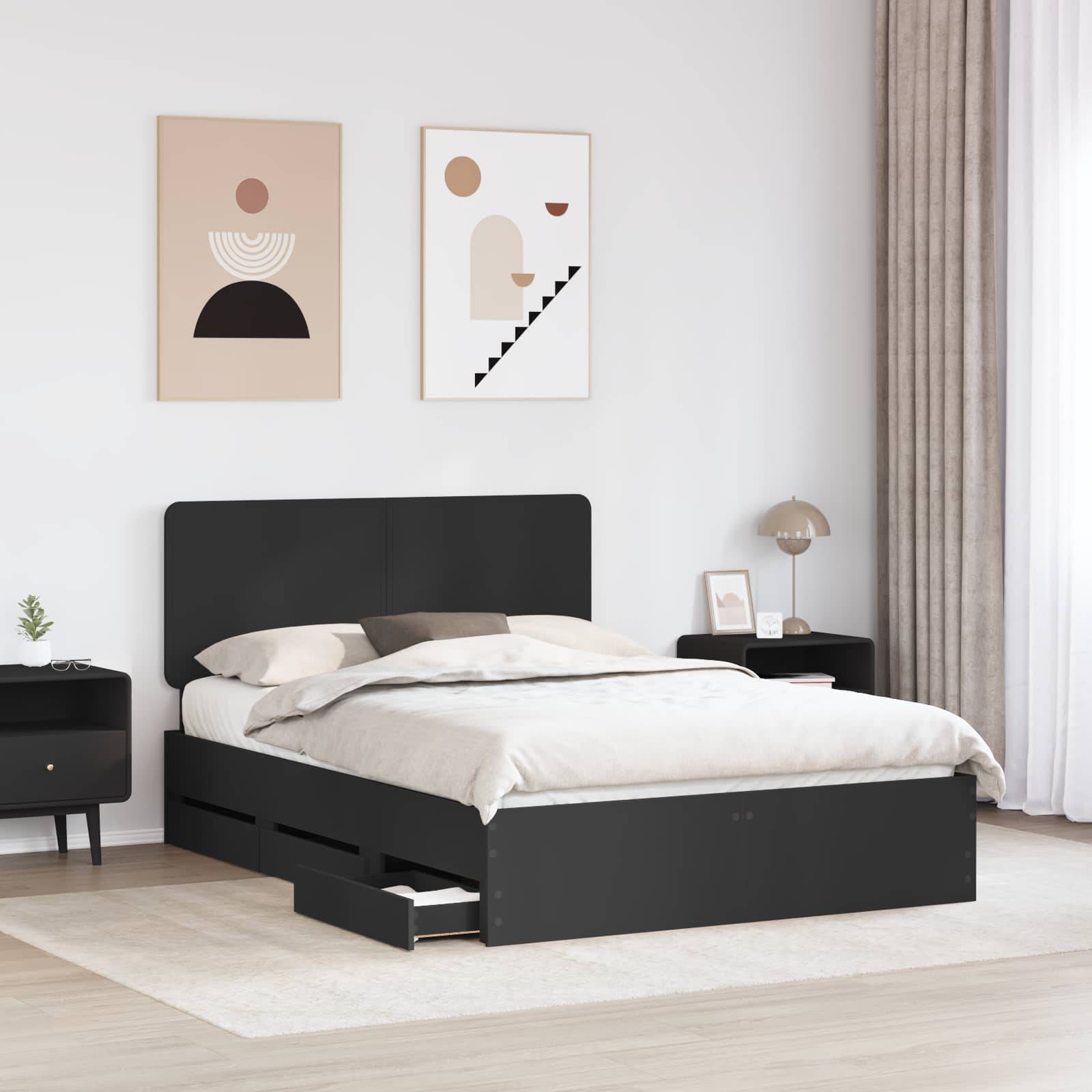 vidaXL Bettrahmen mit Schubladen Schwarz 140 x 190 cm Ingenieurs Holz