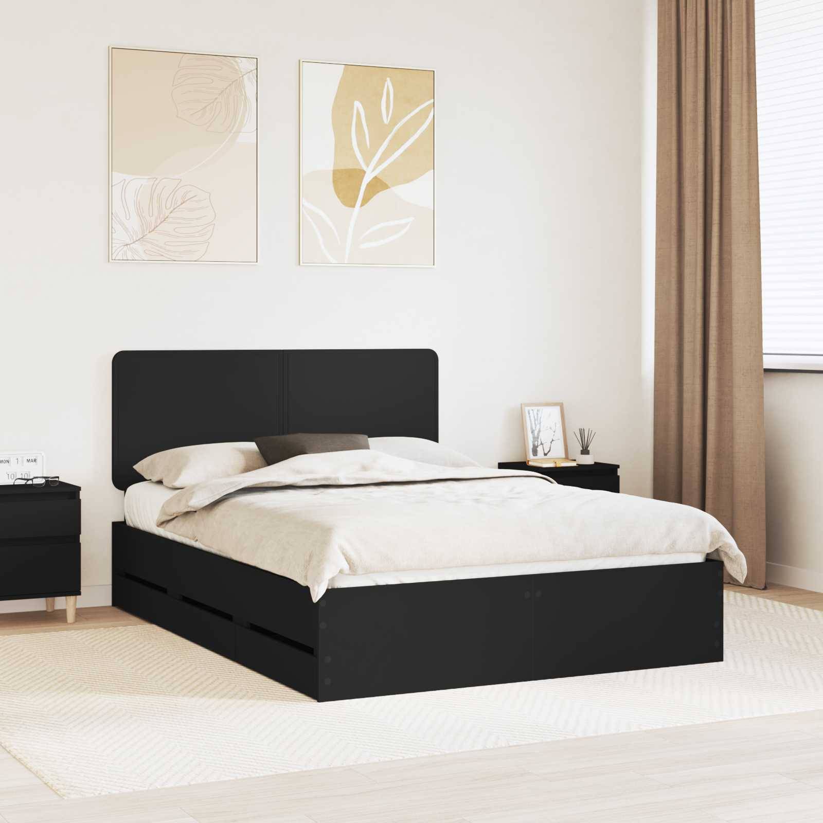 vidaXL Bettrahmen mit Schubladen Schwarz 140 x 190 cm Ingenieurs Holz