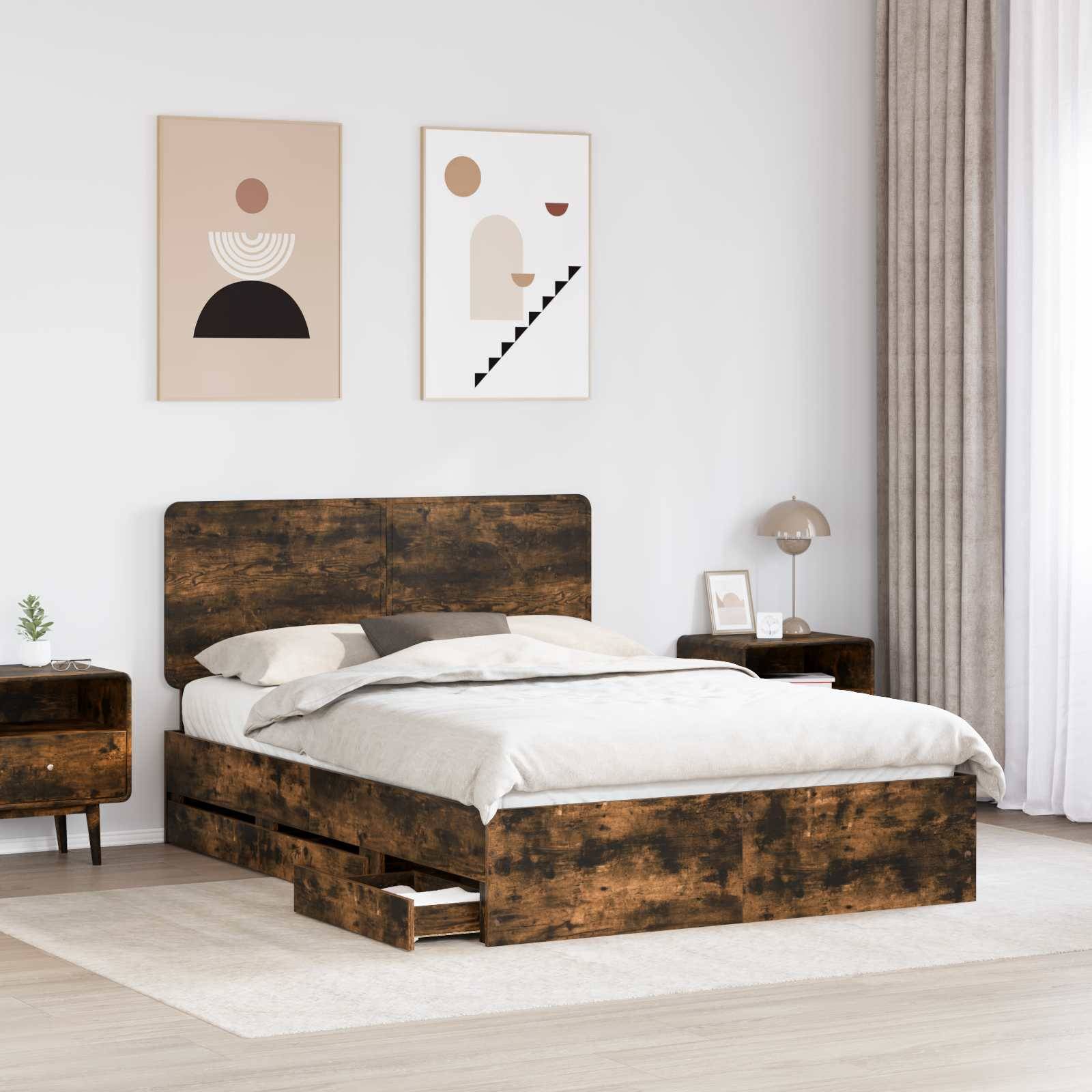 vidaXL Bettrahmen Geräucherte Eiche 140 x 190 cm Ingenieurs Holz