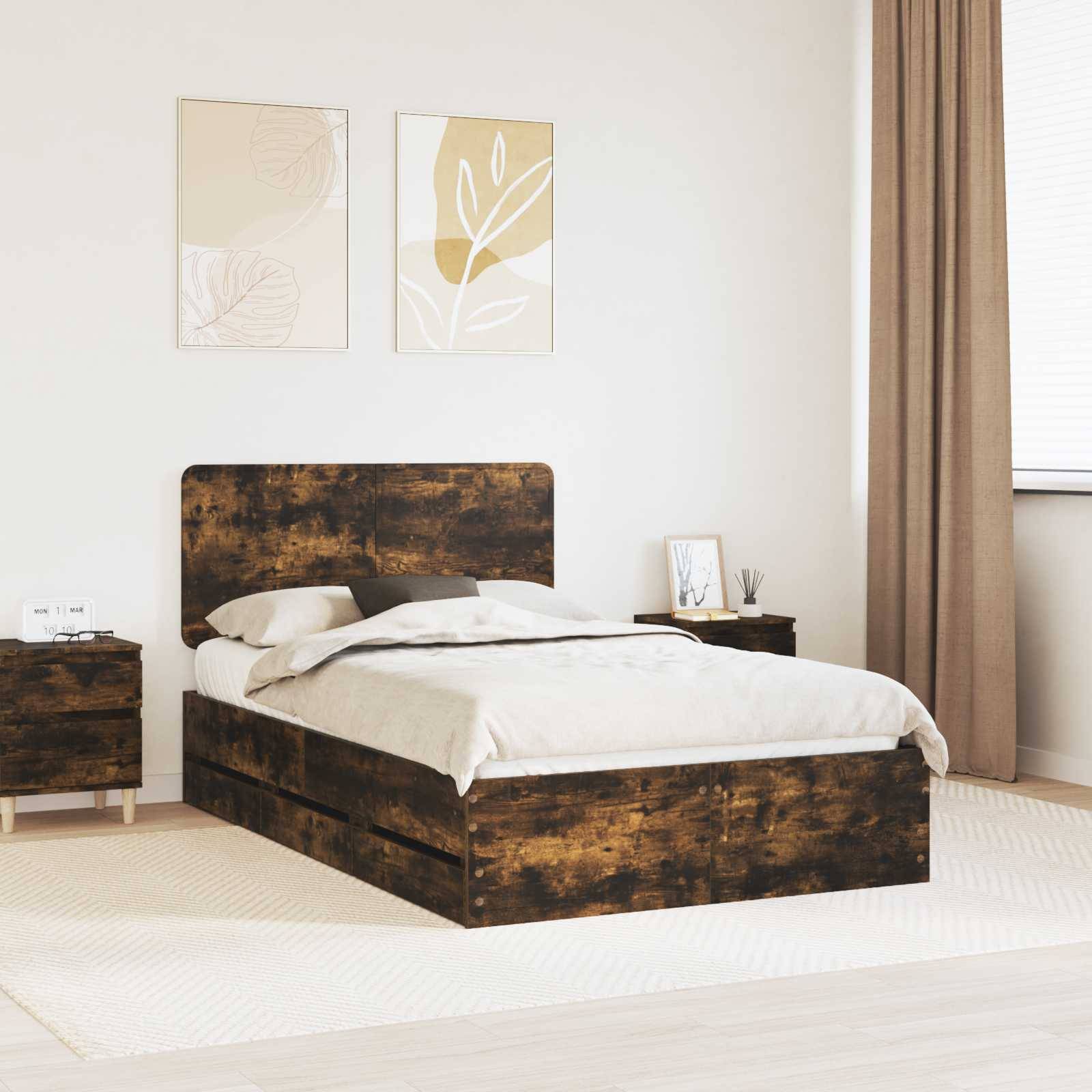 vidaXL Bettrahmen Geräucherte Eiche 120 x 190 cm Ingenieurs Holz