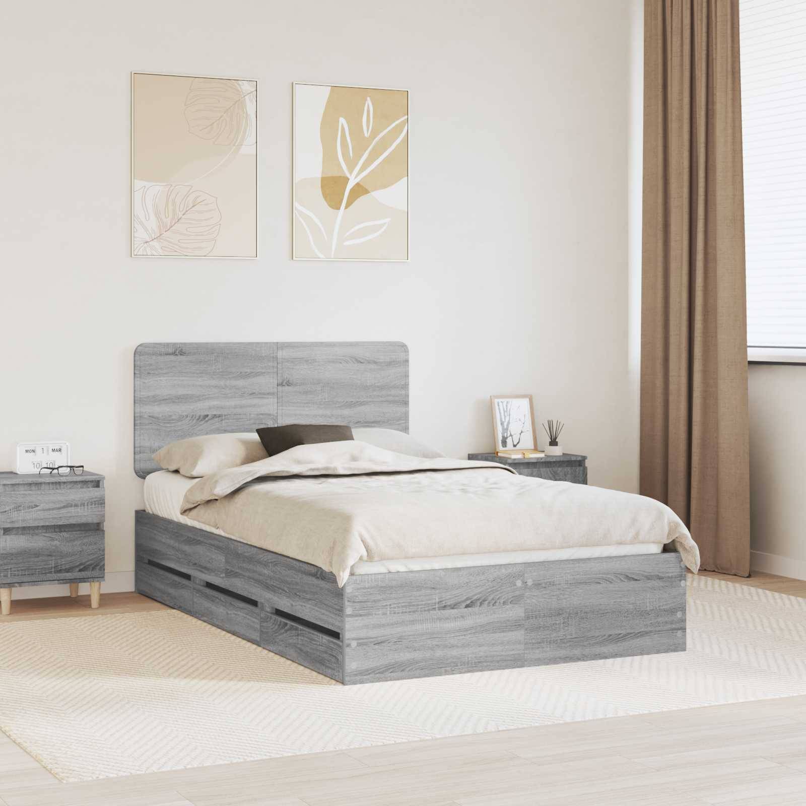vidaXL Bettrahmen Graues Sonoma 120 x 190 cm Ingenieurs Holz