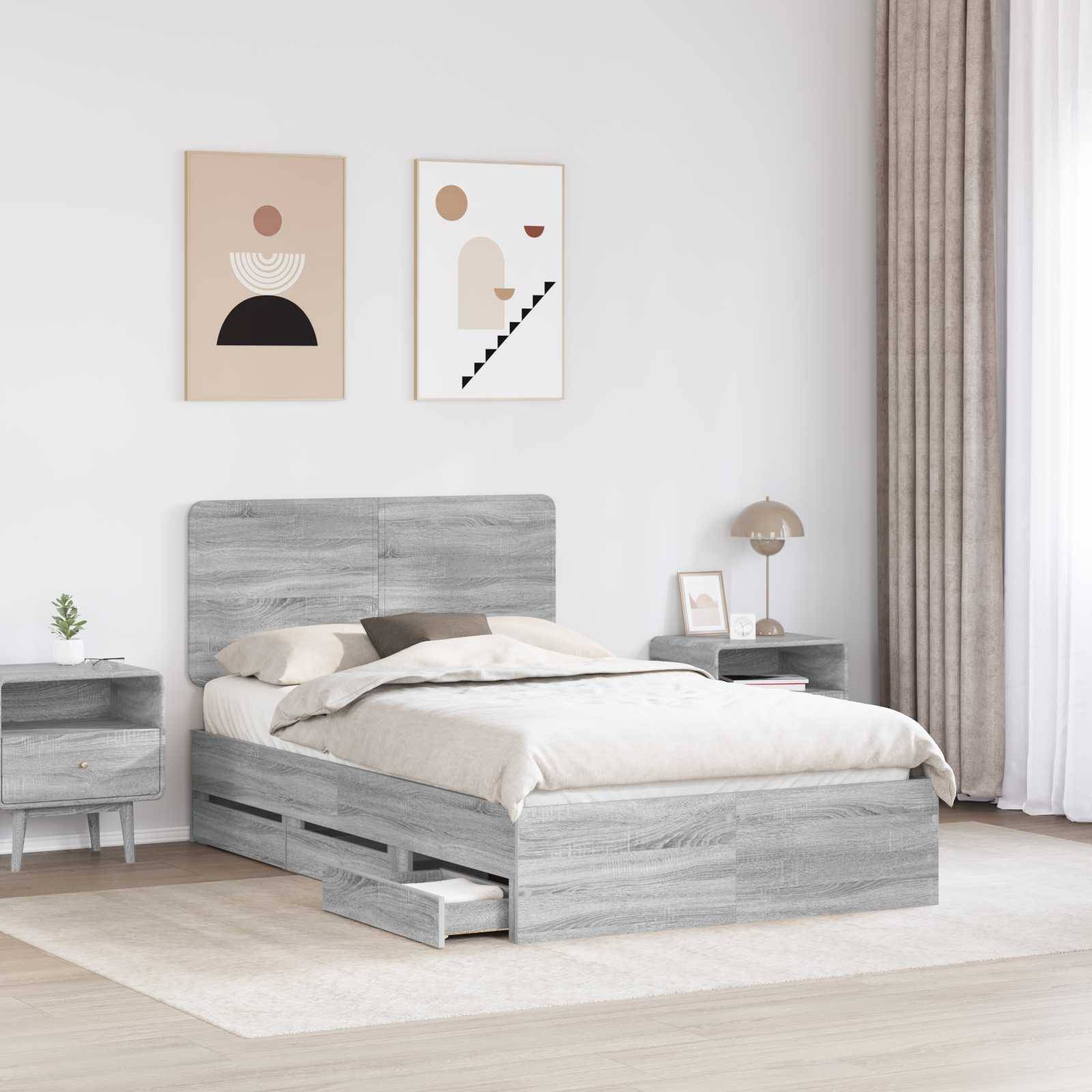 vidaXL Bettrahmen Graues Sonoma 120 x 190 cm Ingenieurs Holz