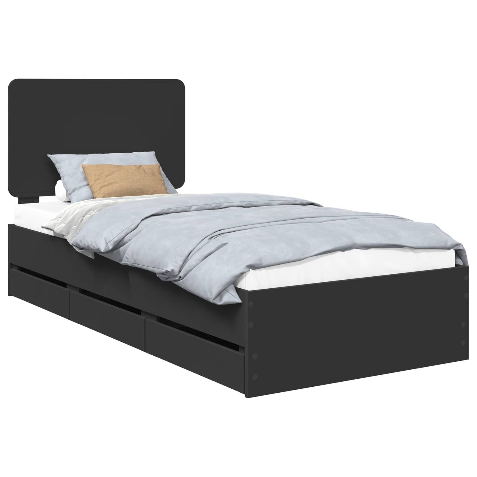 vidaXL Bettrahmen mit Schubladen Schwarz 100 x 200 cm Ingenieurs Holz