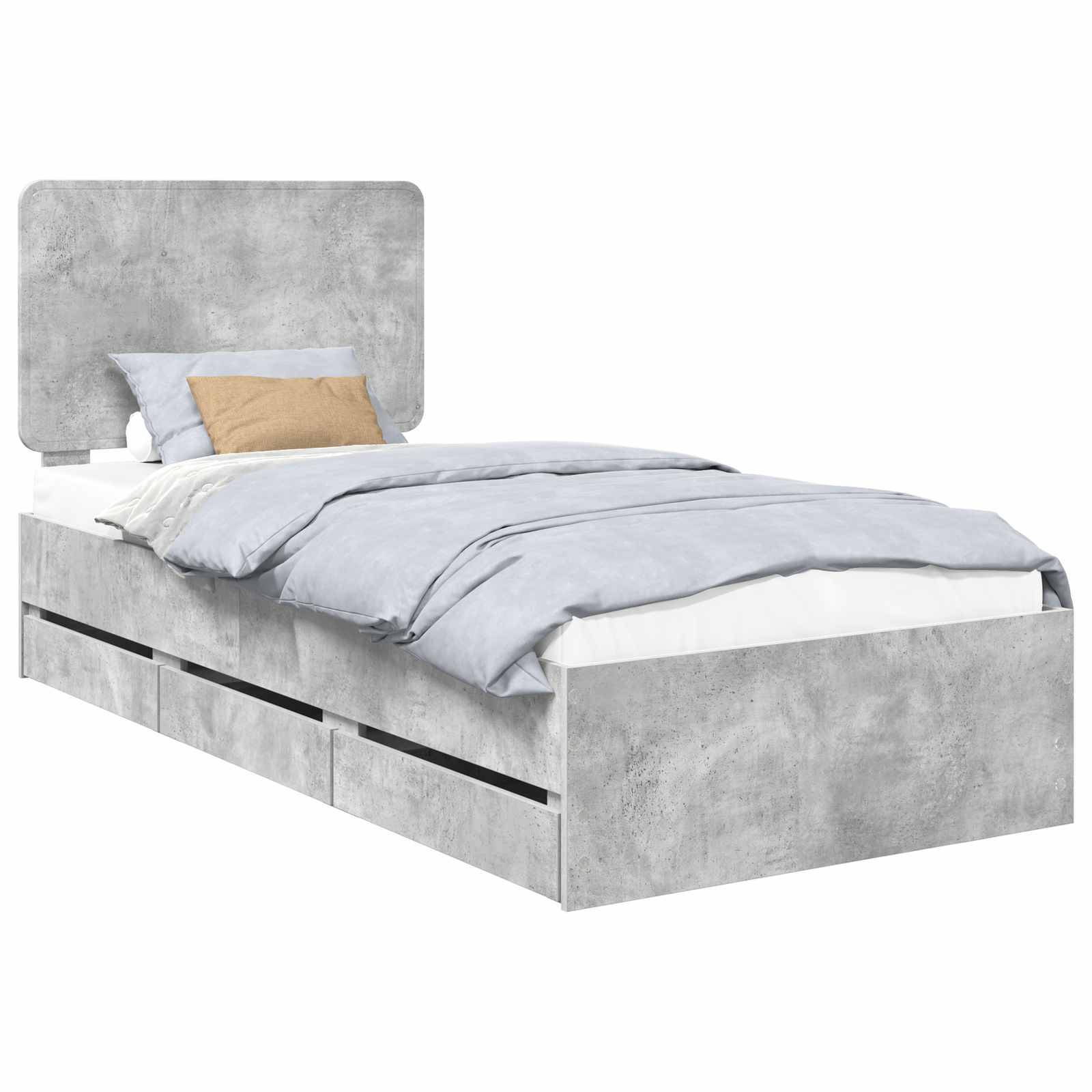 vidaXL Bettrahmen mit Kopfteil Beton Grau 90 x 190 cm Ingenieurs Holz