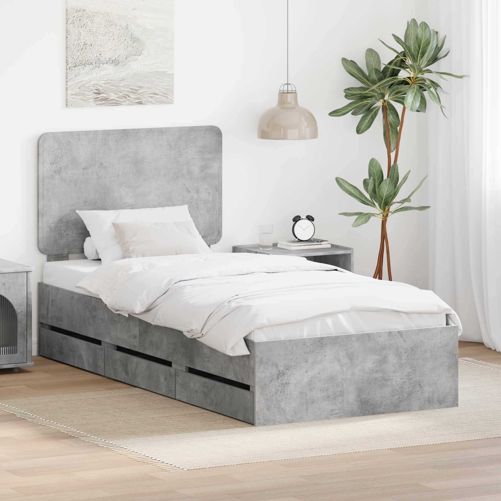 vidaXL Bettrahmen mit Kopfteil Beton Grau 90 x 190 cm Ingenieurs Holz