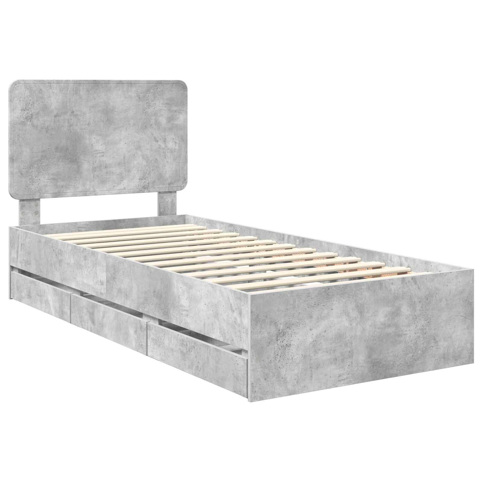 vidaXL Bettrahmen mit Kopfteil Beton Grau 90 x 190 cm Ingenieurs Holz