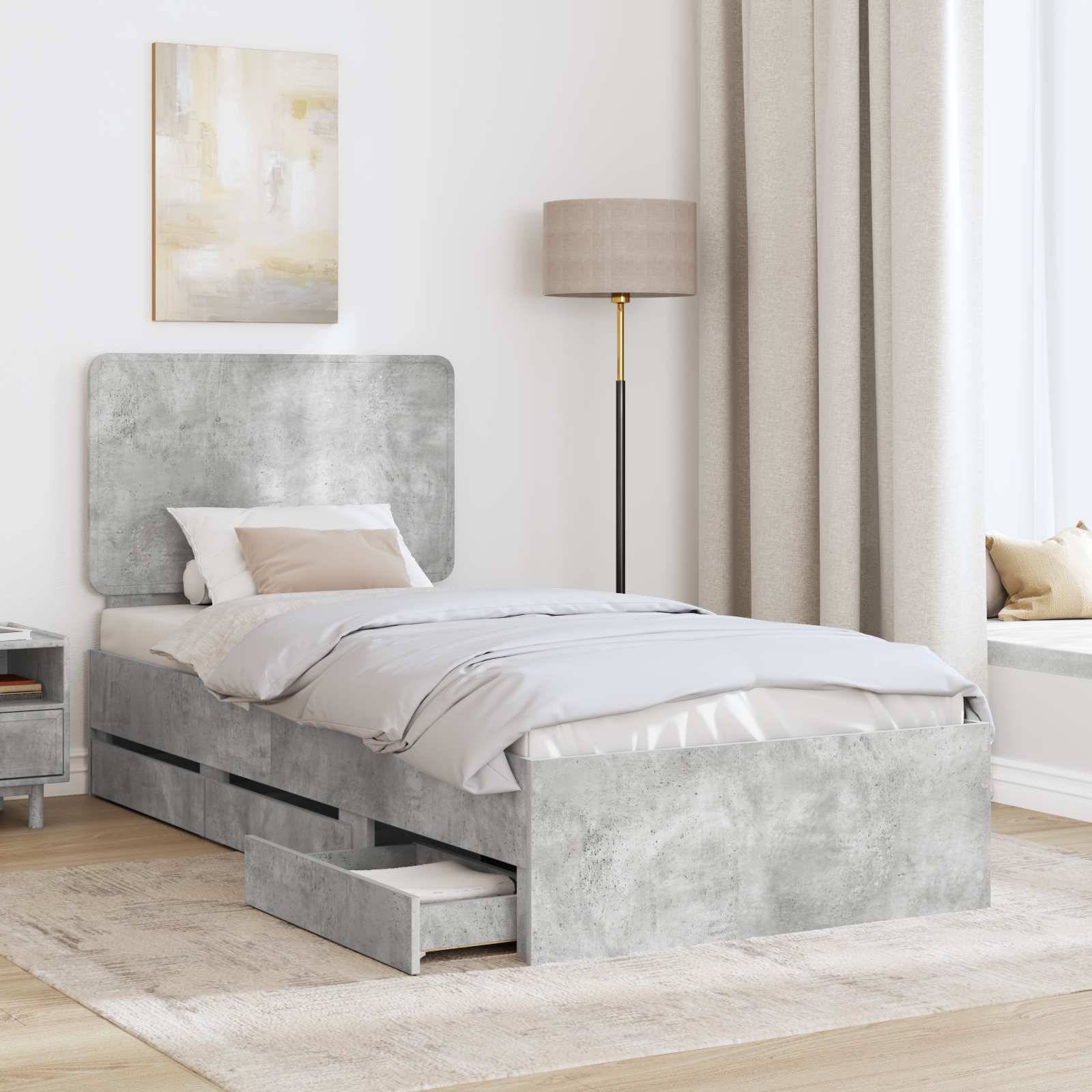vidaXL Bettrahmen mit Kopfteil Beton Grau 90 x 190 cm Ingenieurs Holz