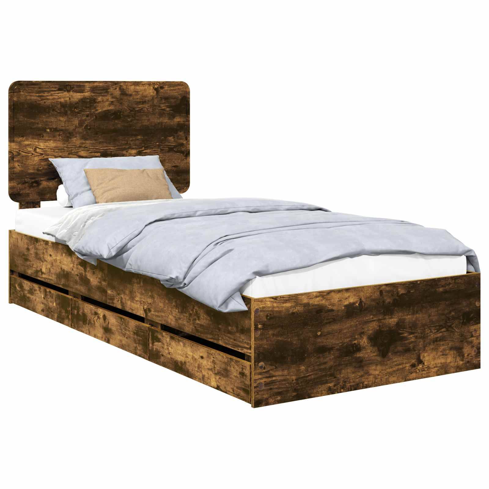 vidaXL Bettrahmen Geräucherte Eiche 75 x 190 cm Ingenieurs Holz