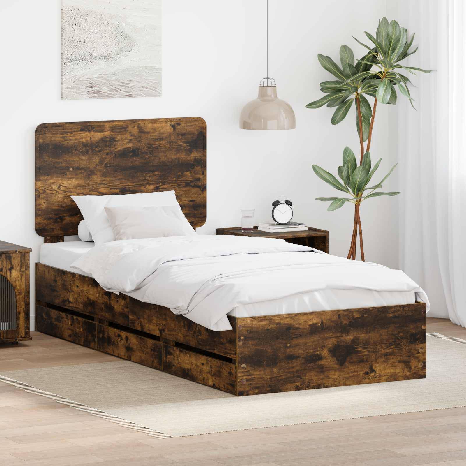 vidaXL Bettrahmen Geräucherte Eiche 75 x 190 cm Ingenieurs Holz