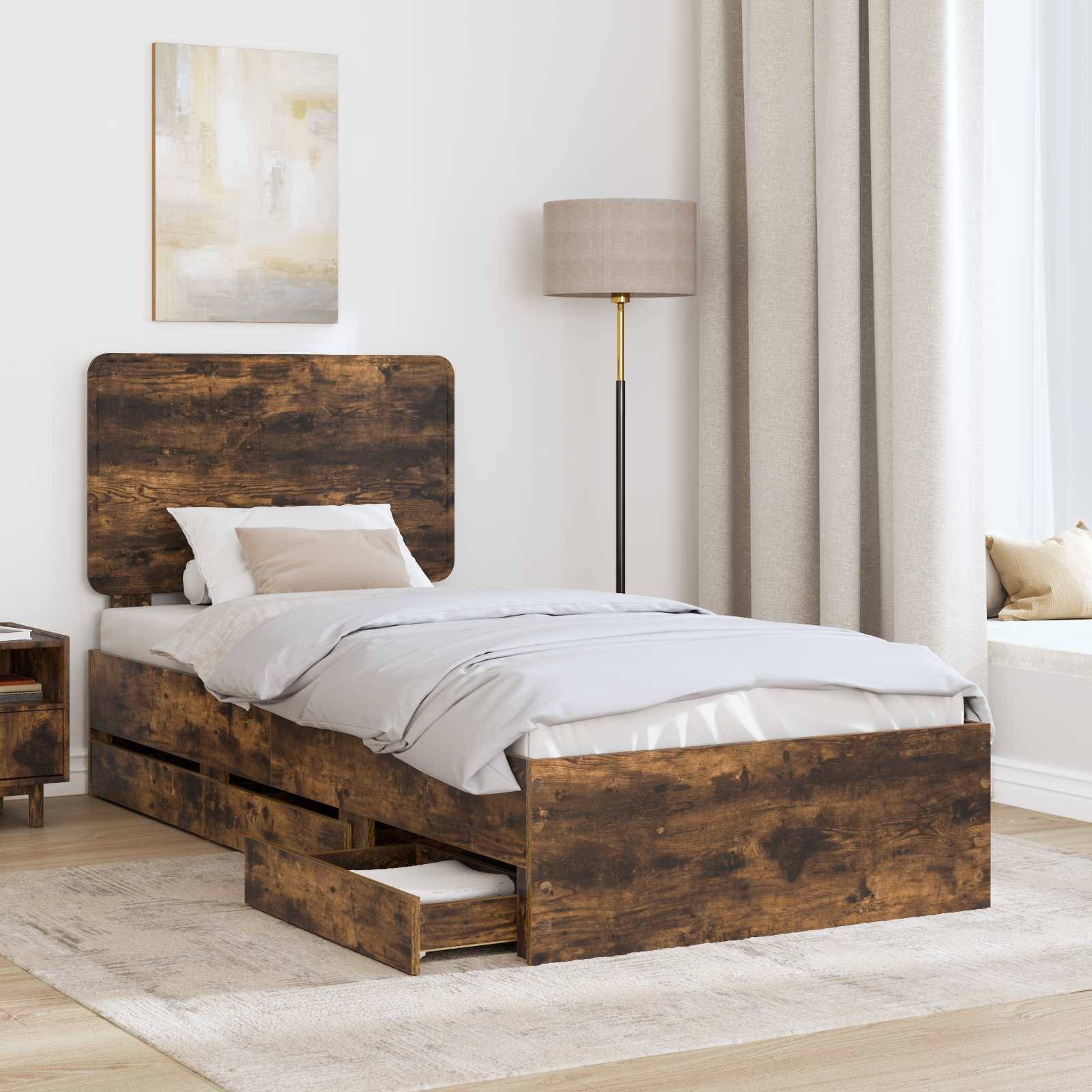 vidaXL Bettrahmen Geräucherte Eiche 75 x 190 cm Ingenieurs Holz