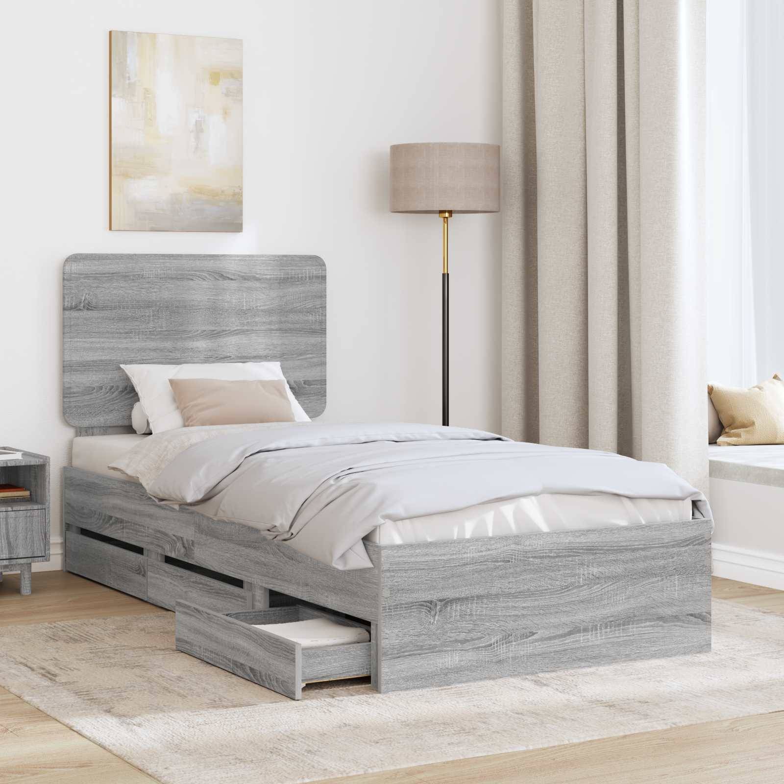 vidaXL Bettrahmen Graues Sonoma 90 x 190 cm Ingenieurs Holz