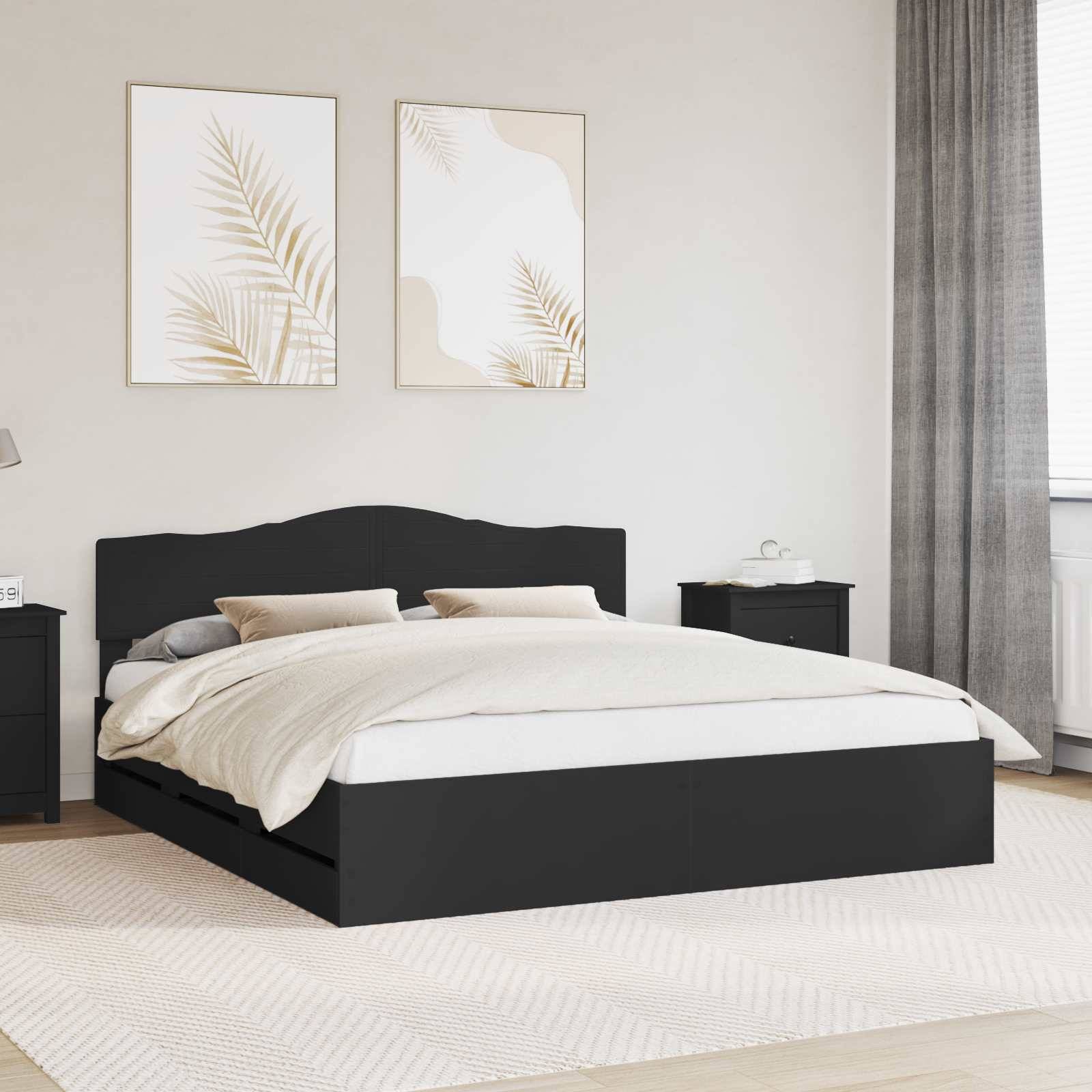 vidaXL Bettrahmen mit Schubladen Schwarz 200 x 200 cm Ingenieurs Holz