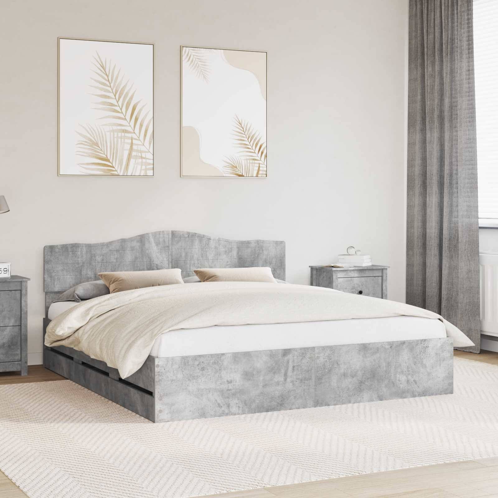 vidaXL Bettrahmen mit Kopfteil Beton Grau 200 x 200 cm Ingenieurs Holz
