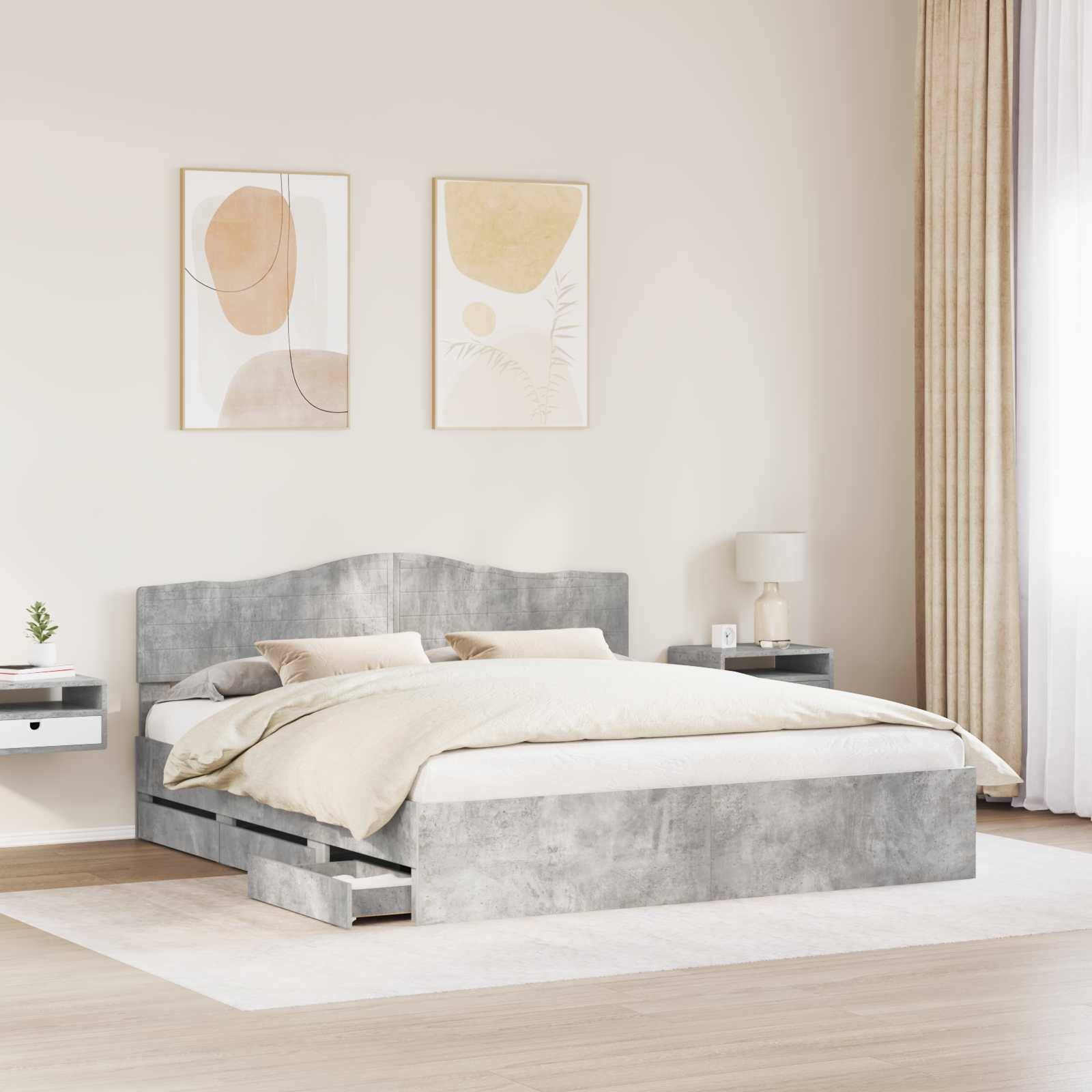 vidaXL Bettrahmen mit Kopfteil Beton Grau 180 x 200 cm Ingenieurs Holz