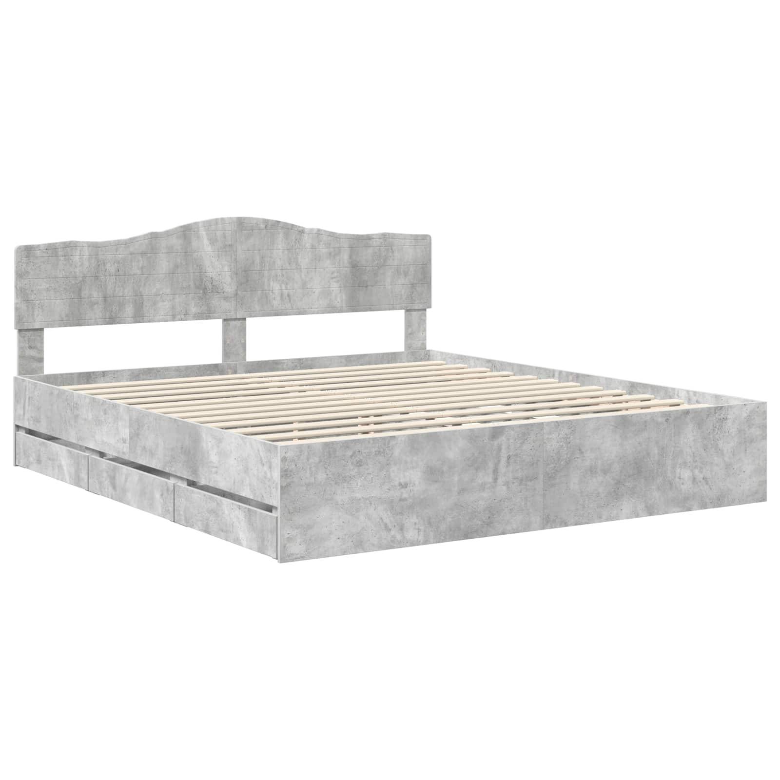 vidaXL Bettrahmen mit Kopfteil Beton Grau 180 x 200 cm Ingenieurs Holz