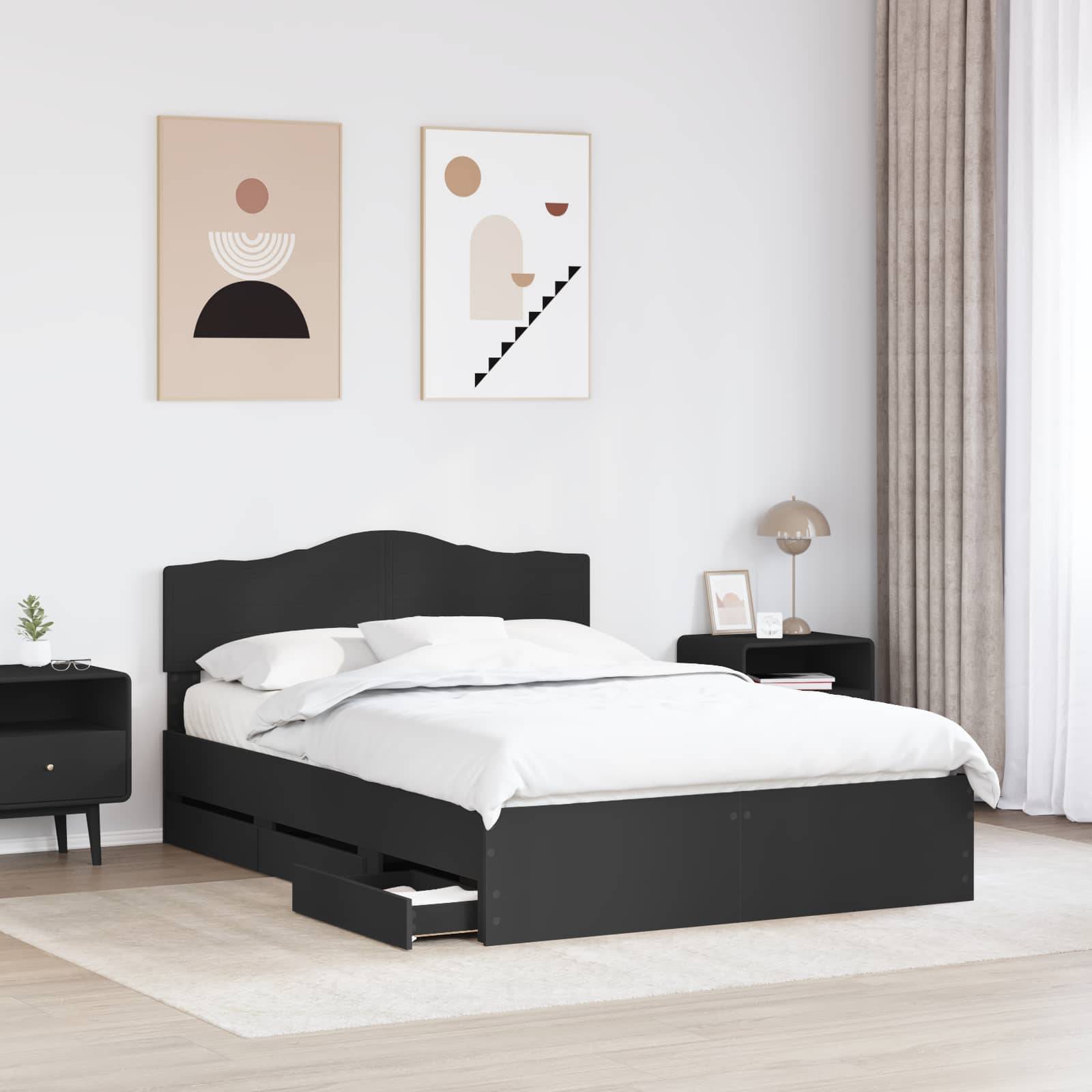 vidaXL Bettrahmen mit Schubladen Schwarz 160 x 200 cm Ingenieurs Holz