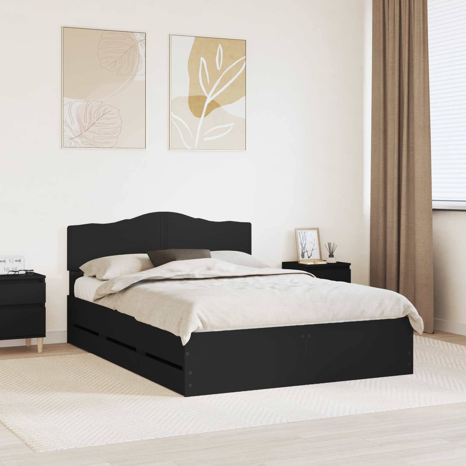 vidaXL Bettrahmen mit Schubladen Schwarz 160 x 200 cm Ingenieurs Holz