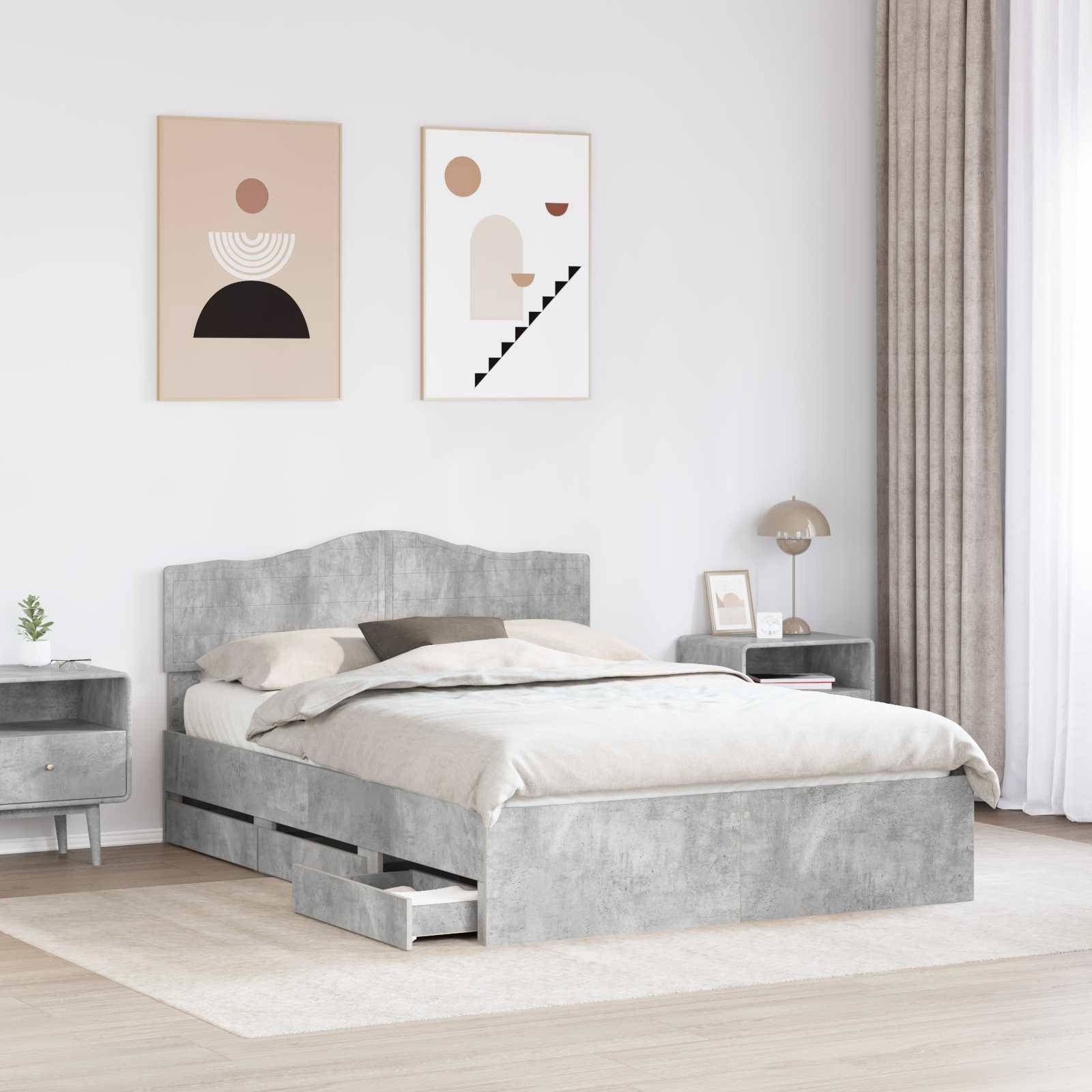 vidaXL Bettrahmen mit Kopfteil Beton Grau 140 x 200 cm Ingenieurs Holz