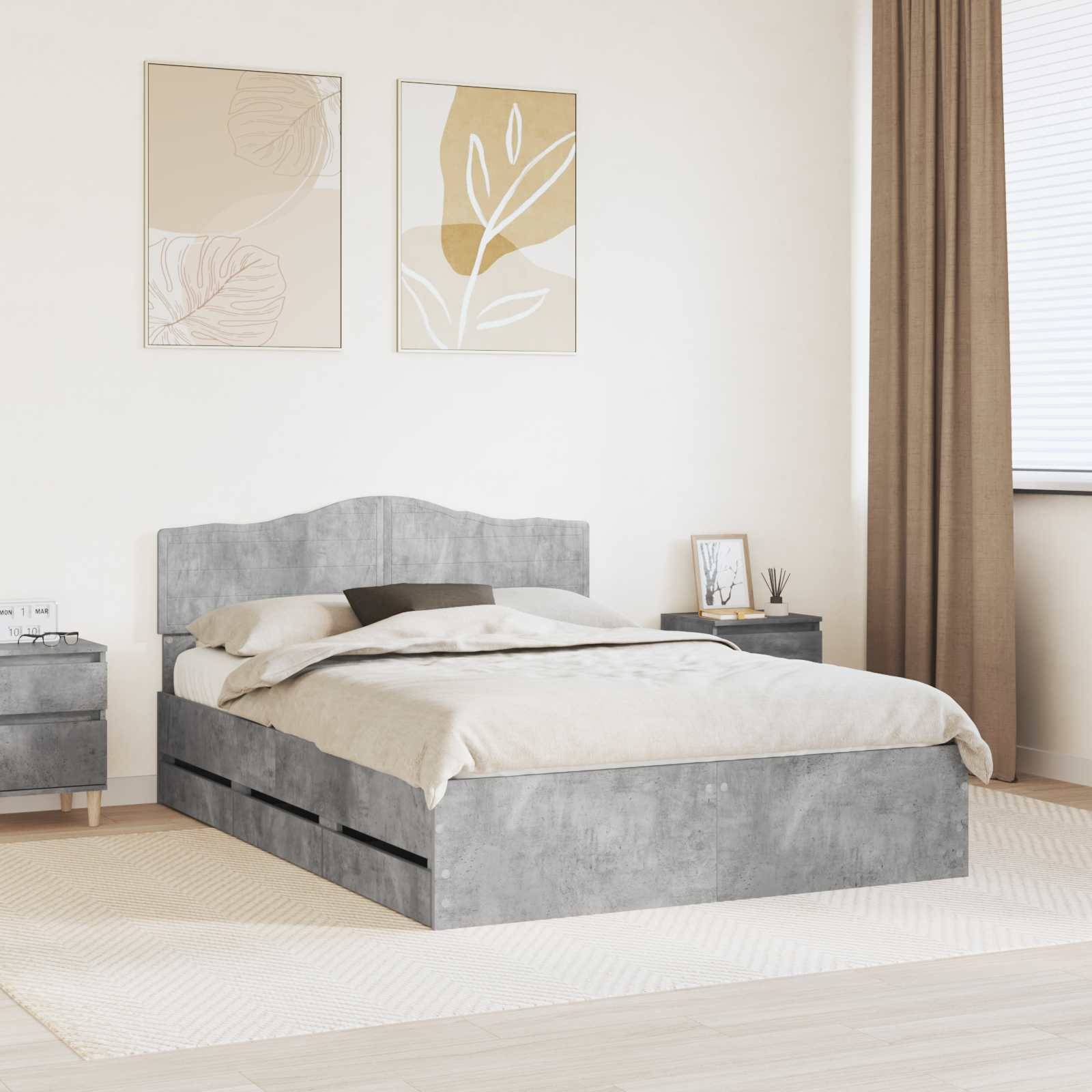 vidaXL Bettrahmen mit Kopfteil Beton Grau 140 x 200 cm Ingenieurs Holz