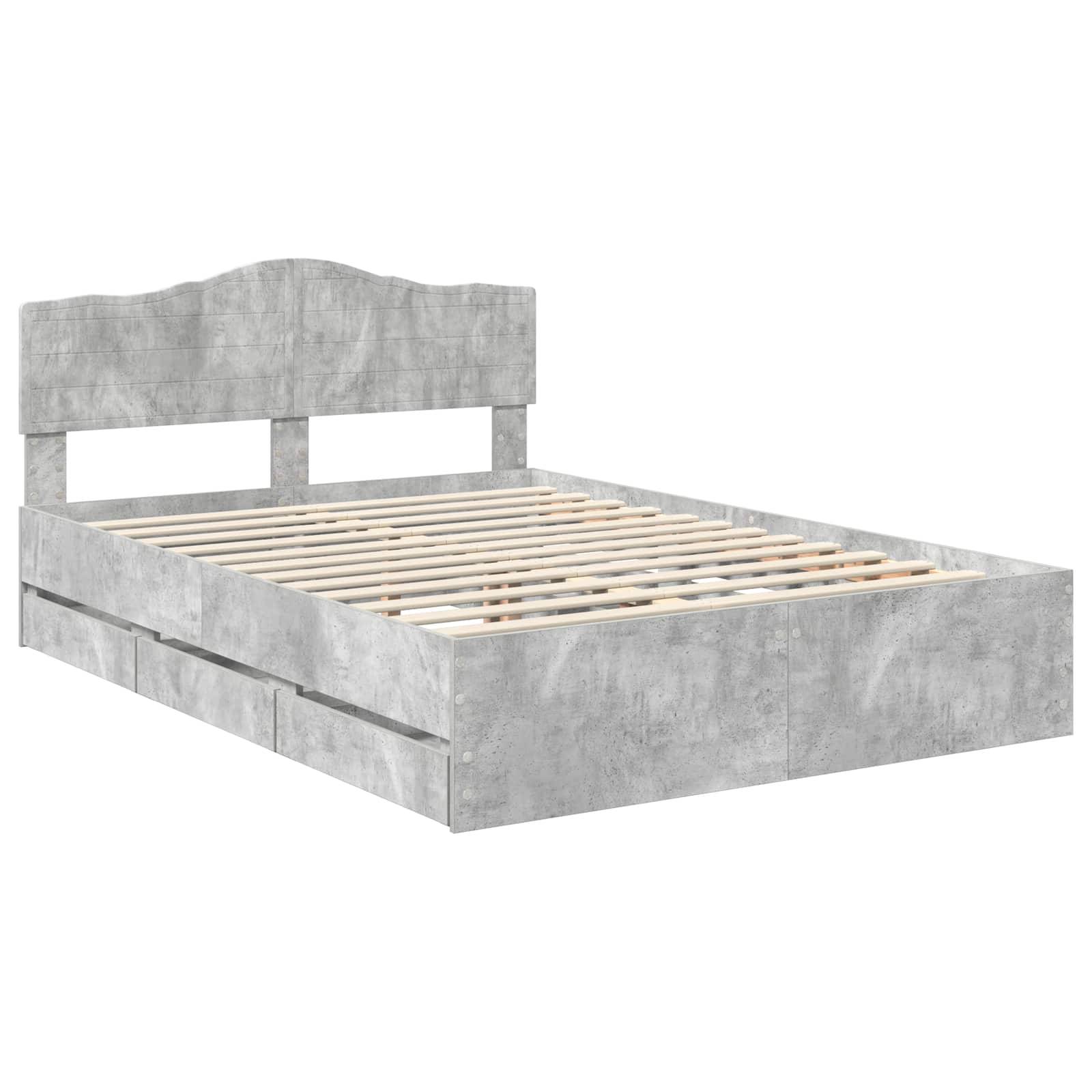 vidaXL Bettrahmen mit Kopfteil Beton Grau 140 x 200 cm Ingenieurs Holz
