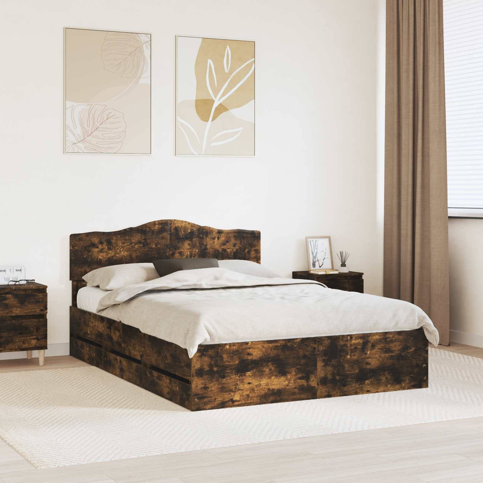 vidaXL Bettrahmen Geräucherte Eiche 140 x 200 cm Ingenieurs Holz