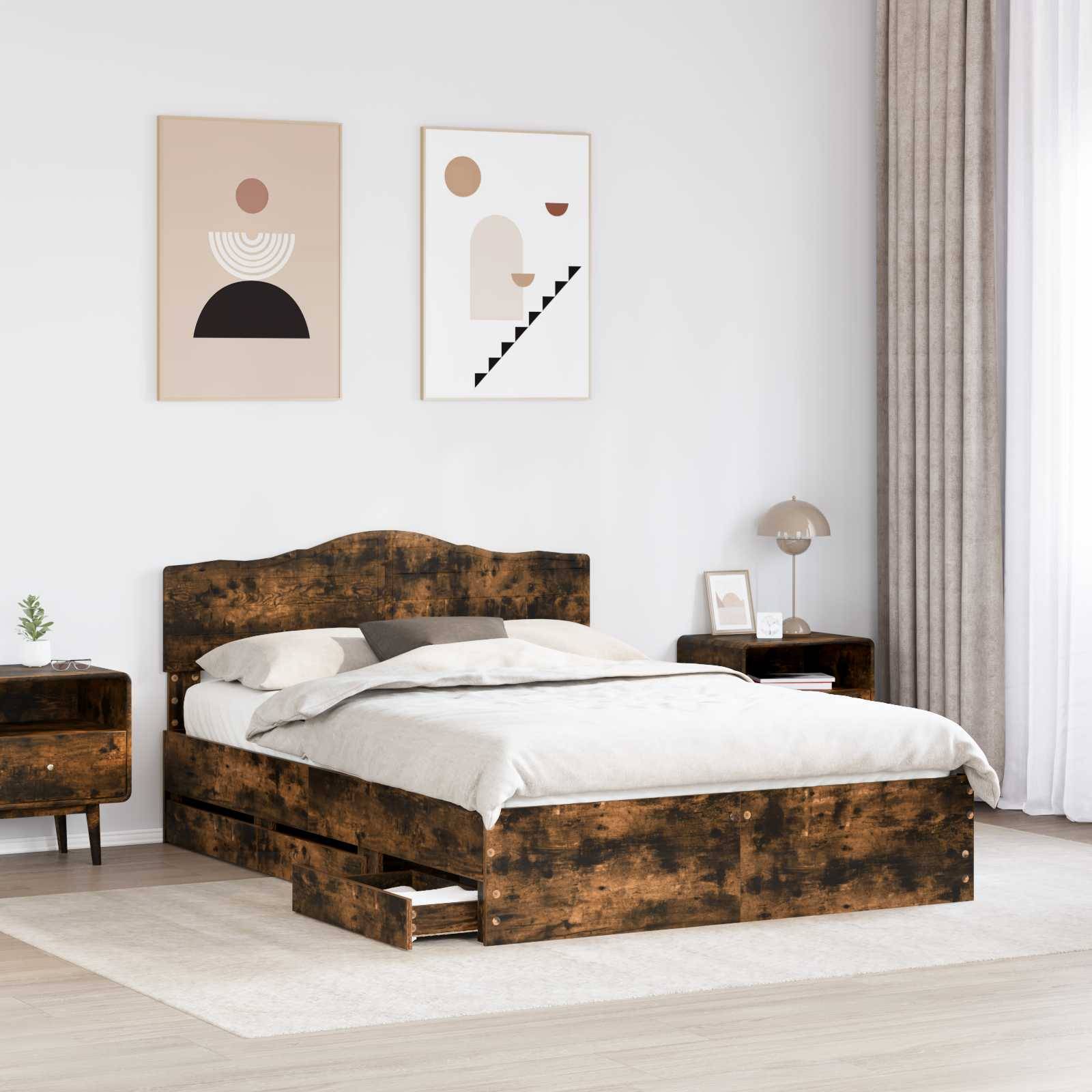 vidaXL Bettrahmen Geräucherte Eiche 140 x 200 cm Ingenieurs Holz