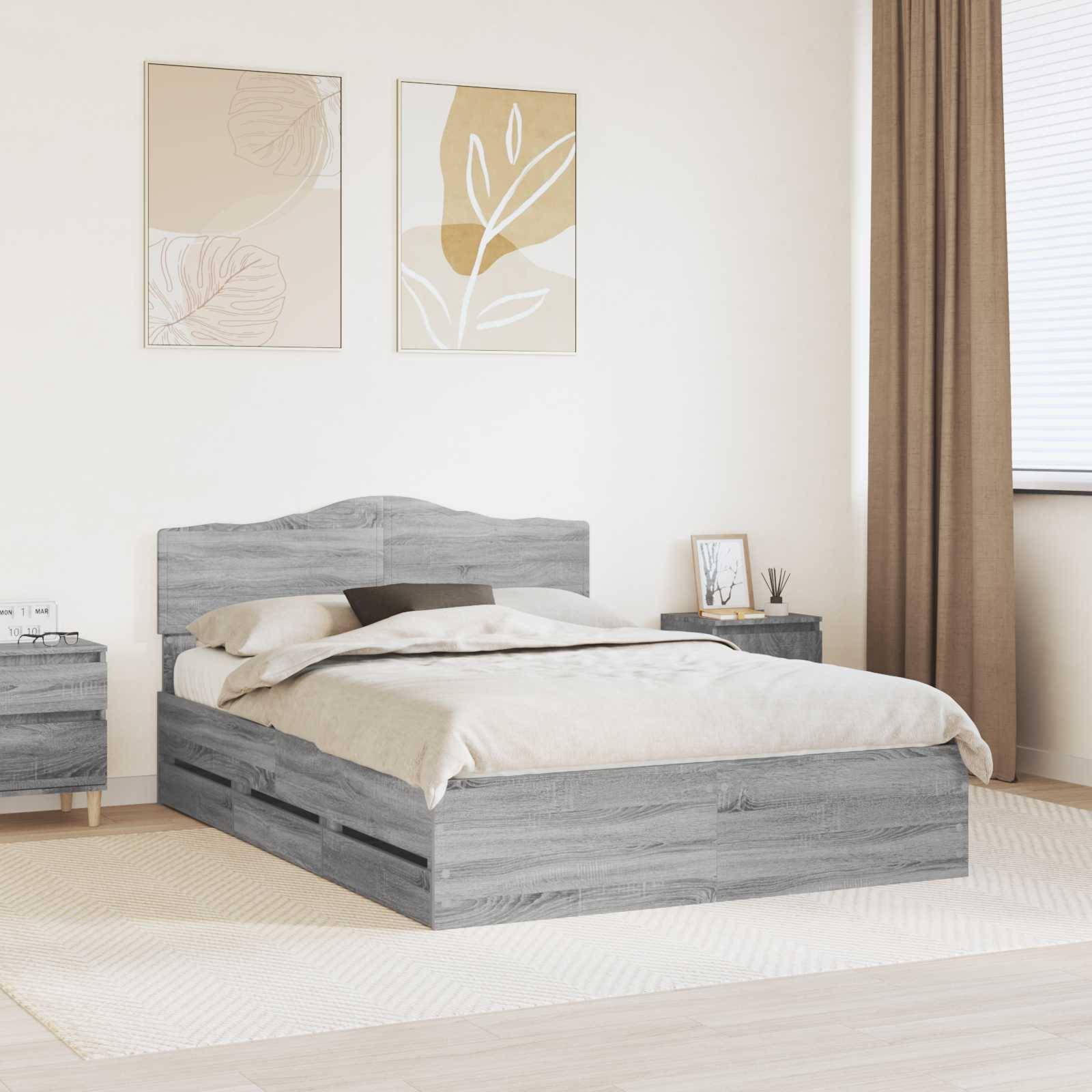 vidaXL Bettrahmen Graues Sonoma 140 x 200 cm Ingenieurs Holz