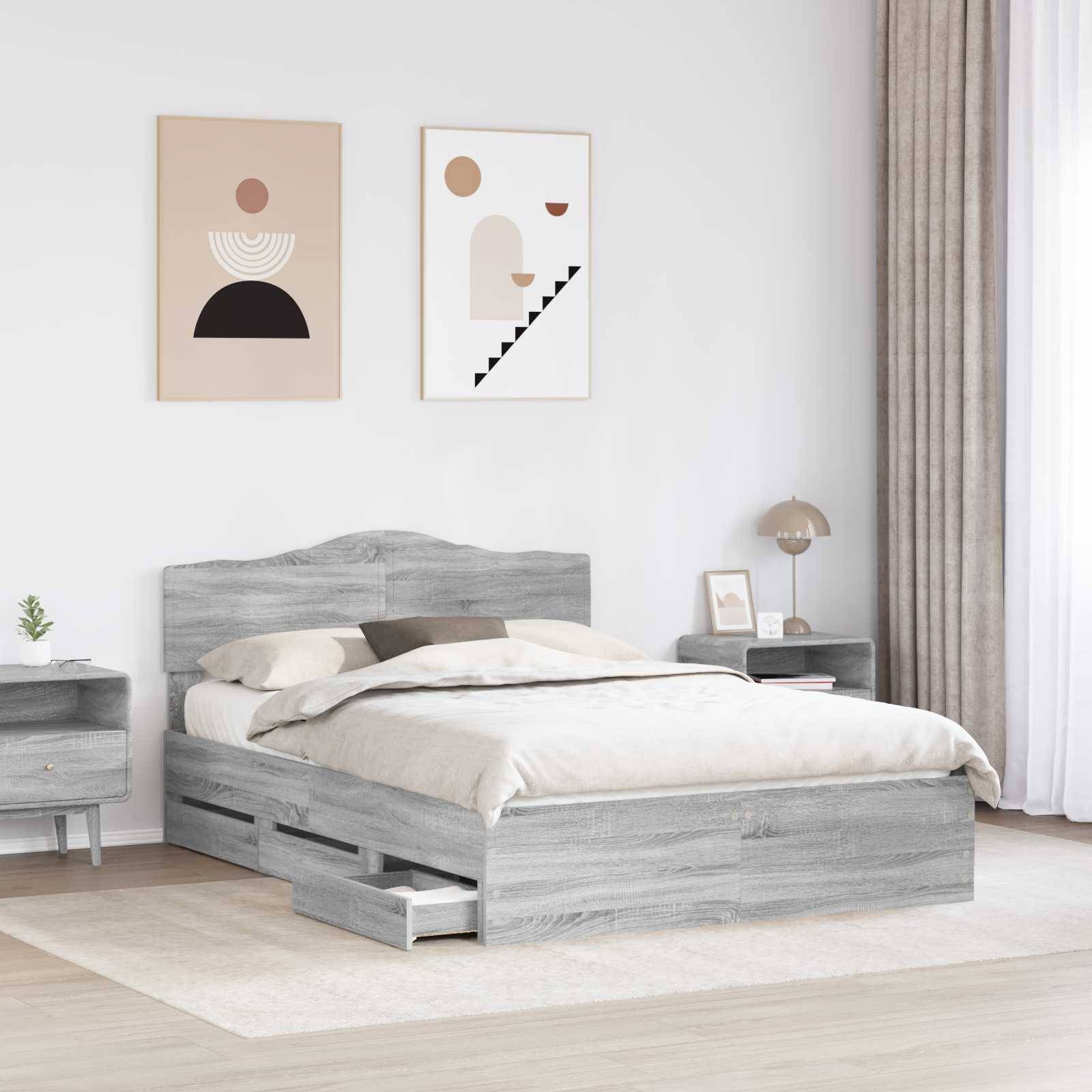 vidaXL Bettrahmen Graues Sonoma 140 x 200 cm Ingenieurs Holz