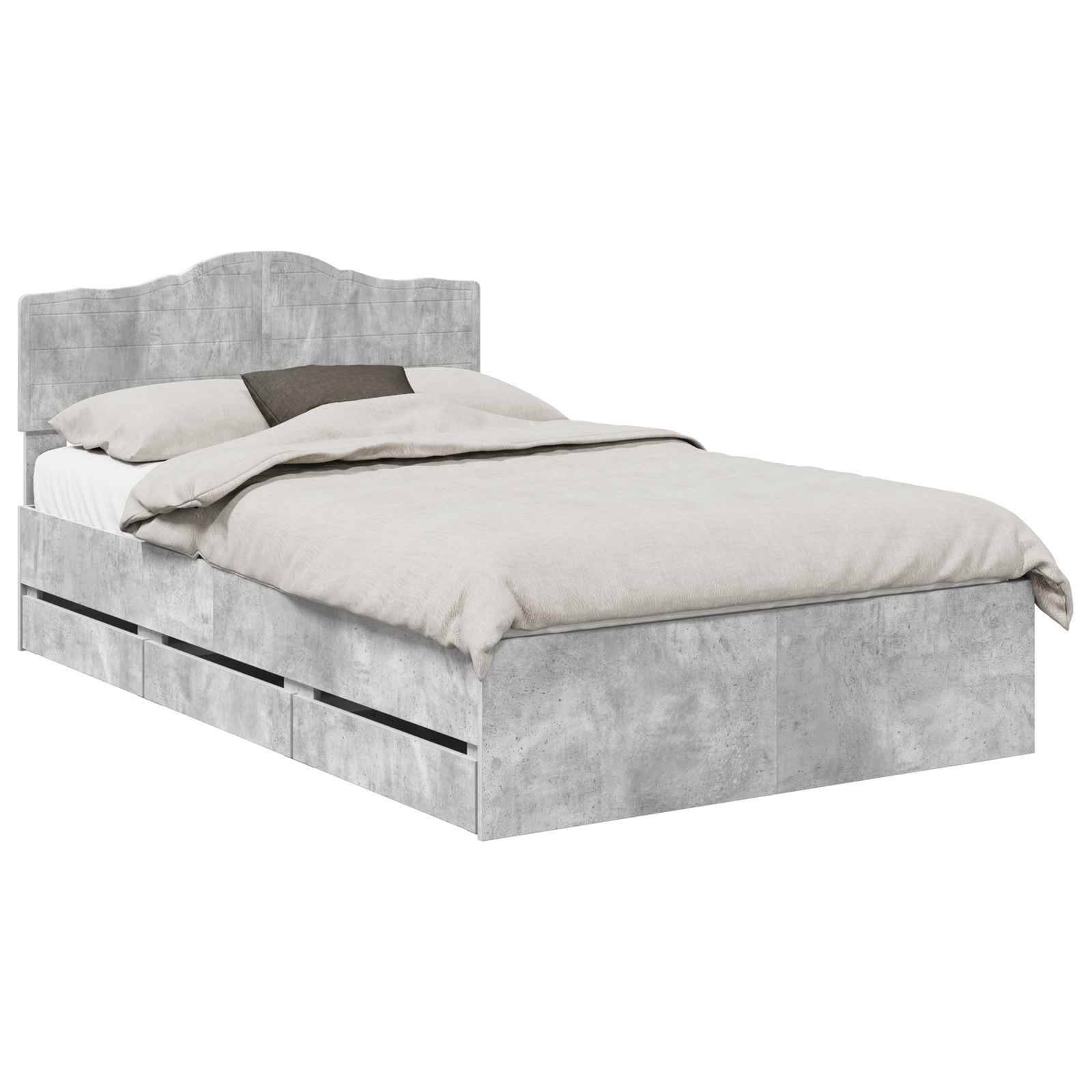 vidaXL Bettrahmen mit Kopfteil Beton Grau 135 x 190 cm Ingenieurs Holz