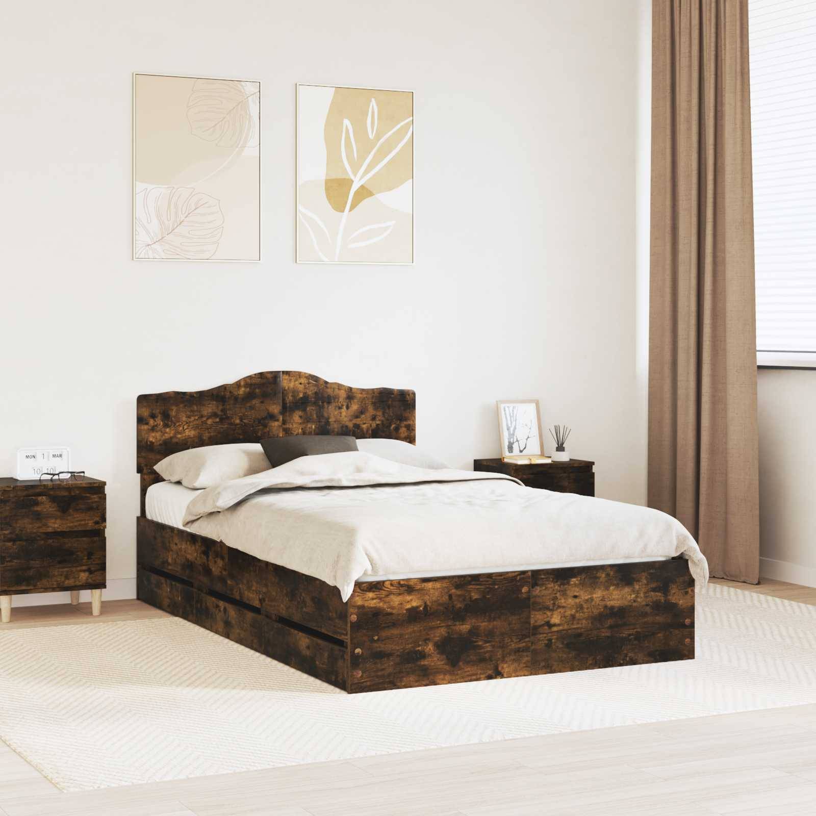 vidaXL Bettrahmen Geräucherte Eiche 120 x 190 cm Ingenieurs Holz