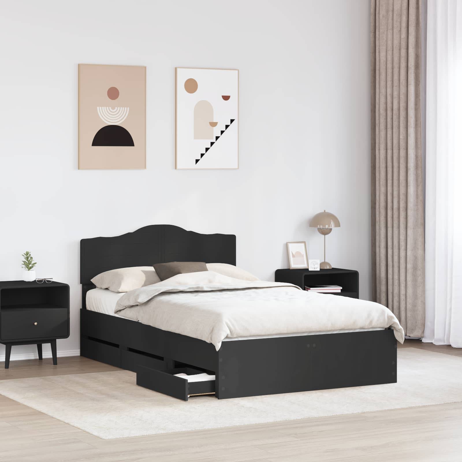 vidaXL Bettrahmen mit Schubladen Schwarz 120 x 190 cm Ingenieurs Holz