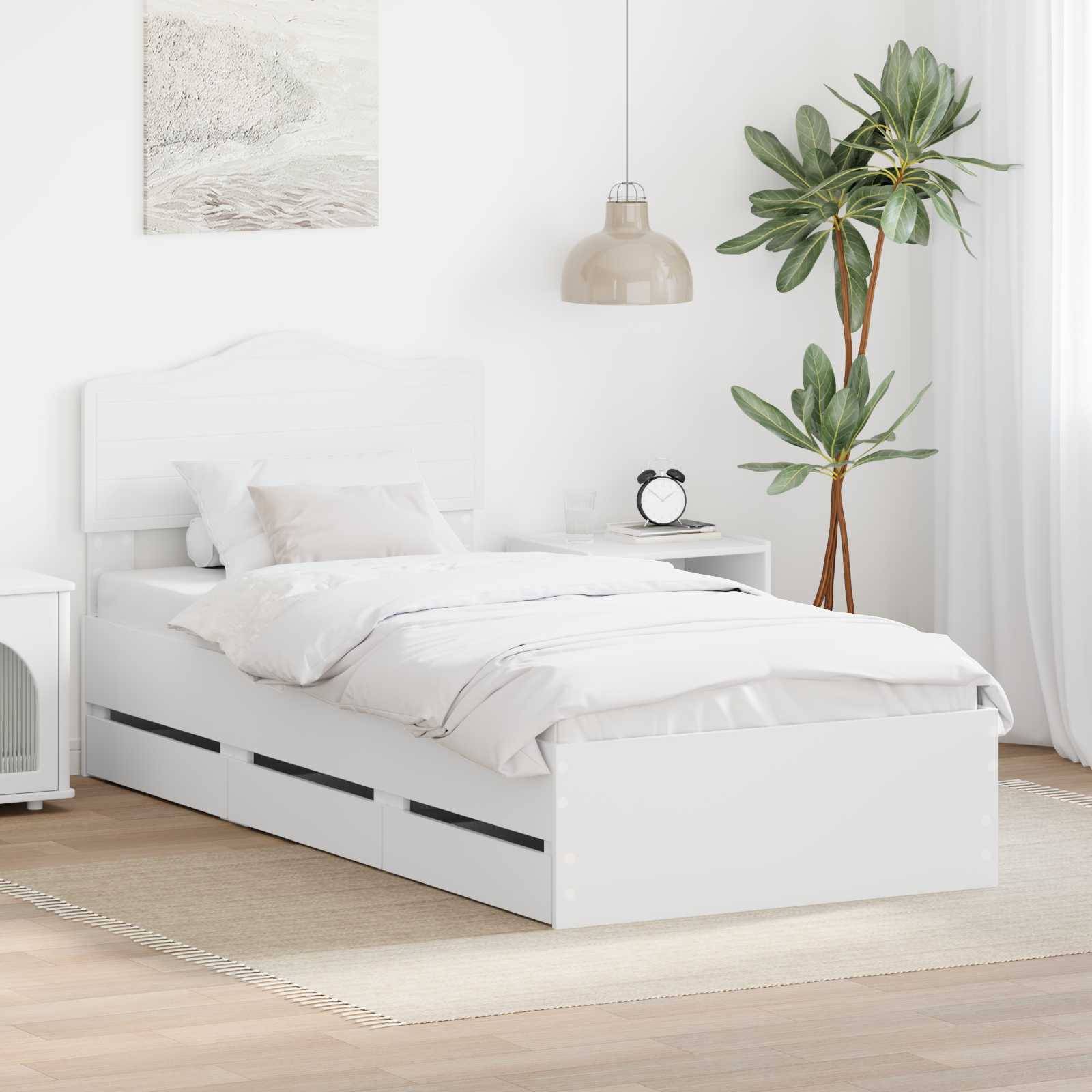 vidaXL Bettrahmen mit Schubladen Weiß 90 x 200 cm Ingenieurs Holz