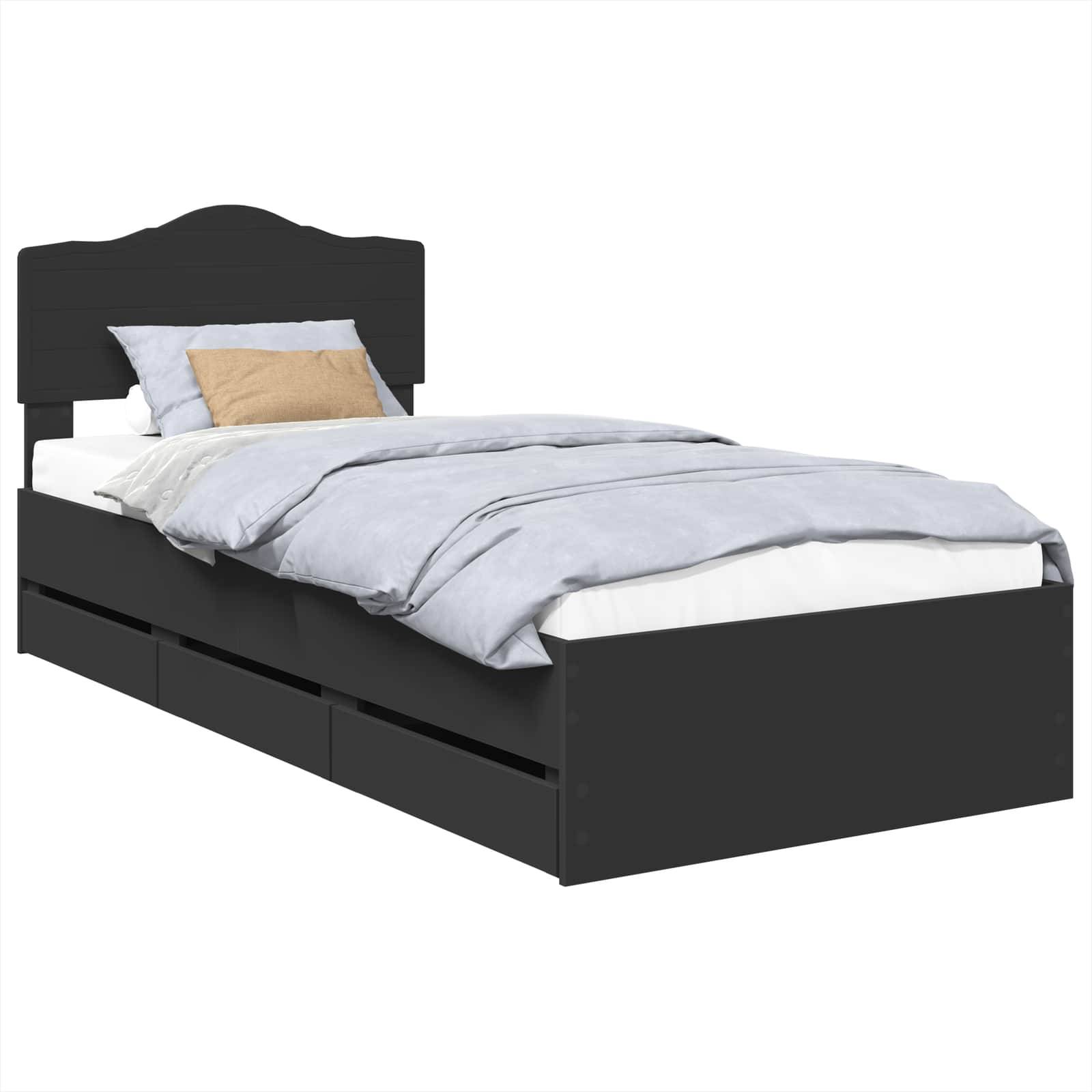 vidaXL Bettrahmen mit Schubladen Schwarz 75 x 190 cm Ingenieurs Holz