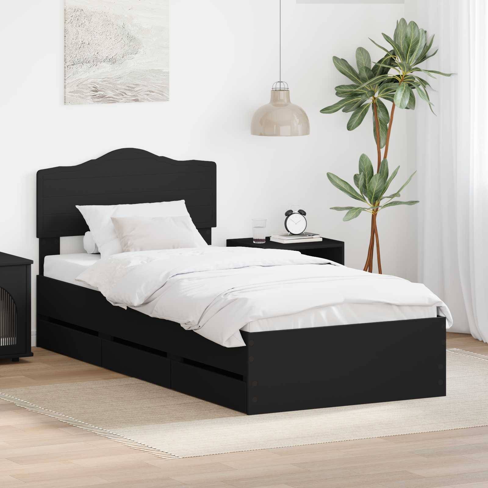 vidaXL Bettrahmen mit Schubladen Schwarz 75 x 190 cm Ingenieurs Holz