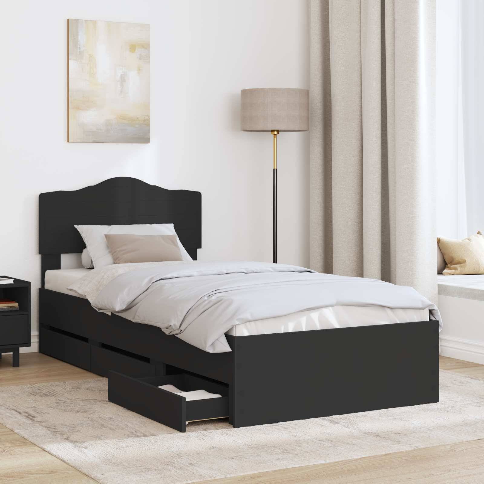 vidaXL Bettrahmen mit Schubladen Schwarz 90 x 200 cm Ingenieurs Holz