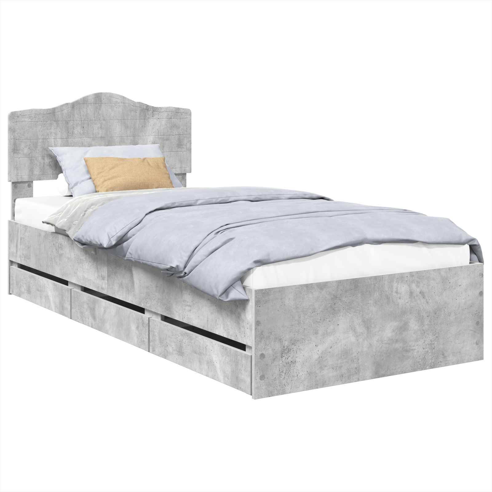 vidaXL Bettrahmen mit Kopfteil Beton Grau 90 x 190 cm Ingenieurs Holz