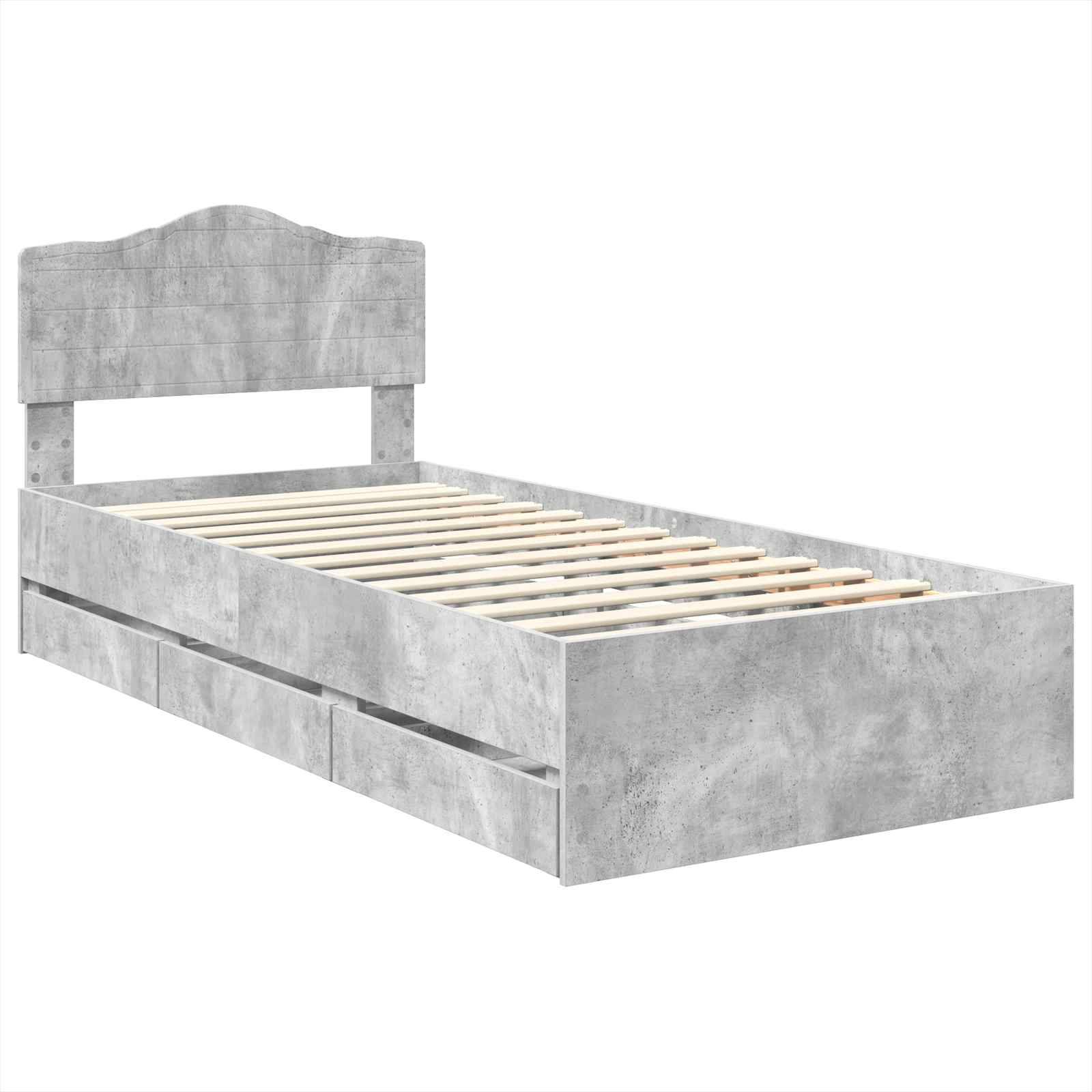 vidaXL Bettrahmen mit Kopfteil Beton Grau 90 x 190 cm Ingenieurs Holz