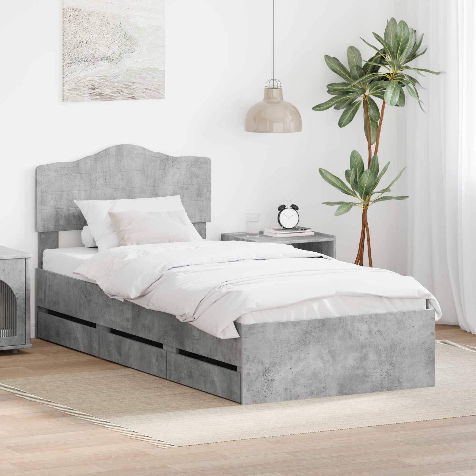 vidaXL Bettrahmen mit Kopfteil Beton Grau 75 x 190 cm Ingenieurs Holz