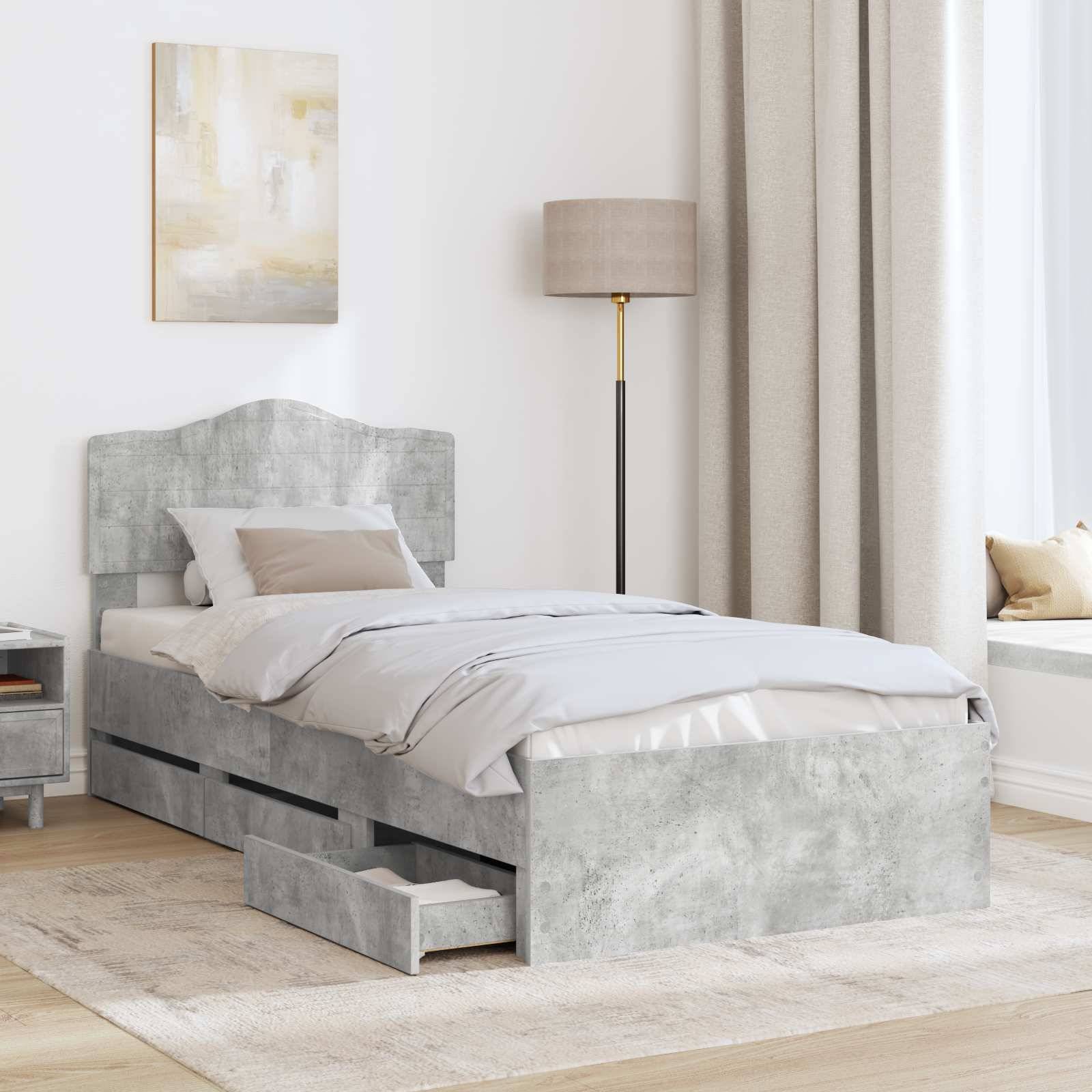vidaXL Bettrahmen mit Kopfteil Beton Grau 75 x 190 cm Ingenieurs Holz