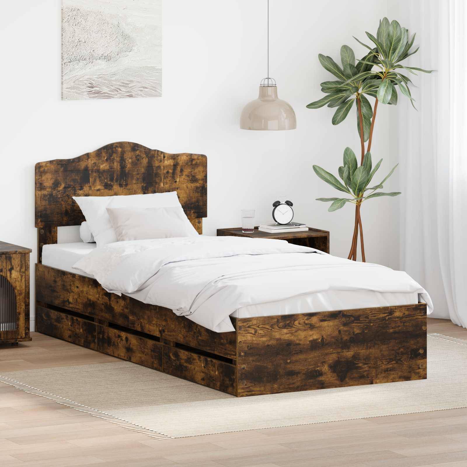 vidaXL Bettrahmen Geräucherte Eiche 90 x 190 cm Ingenieurs Holz