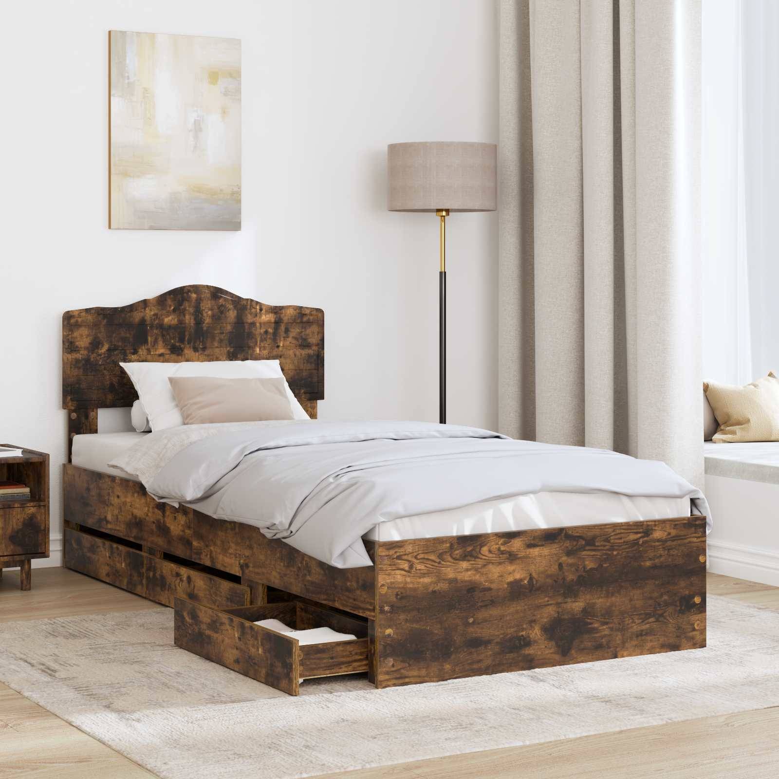 vidaXL Bettrahmen Geräucherte Eiche 90 x 190 cm Ingenieurs Holz