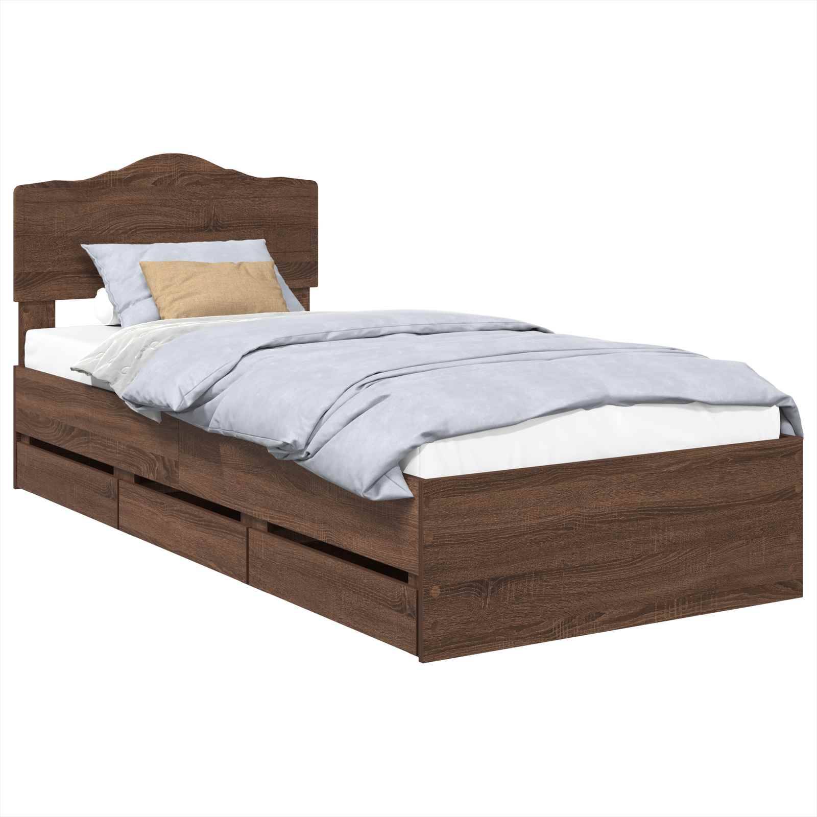 vidaXL Bettrahmen Braun Eichen-Optik 90 x 190 cm Ingenieurs Holz
