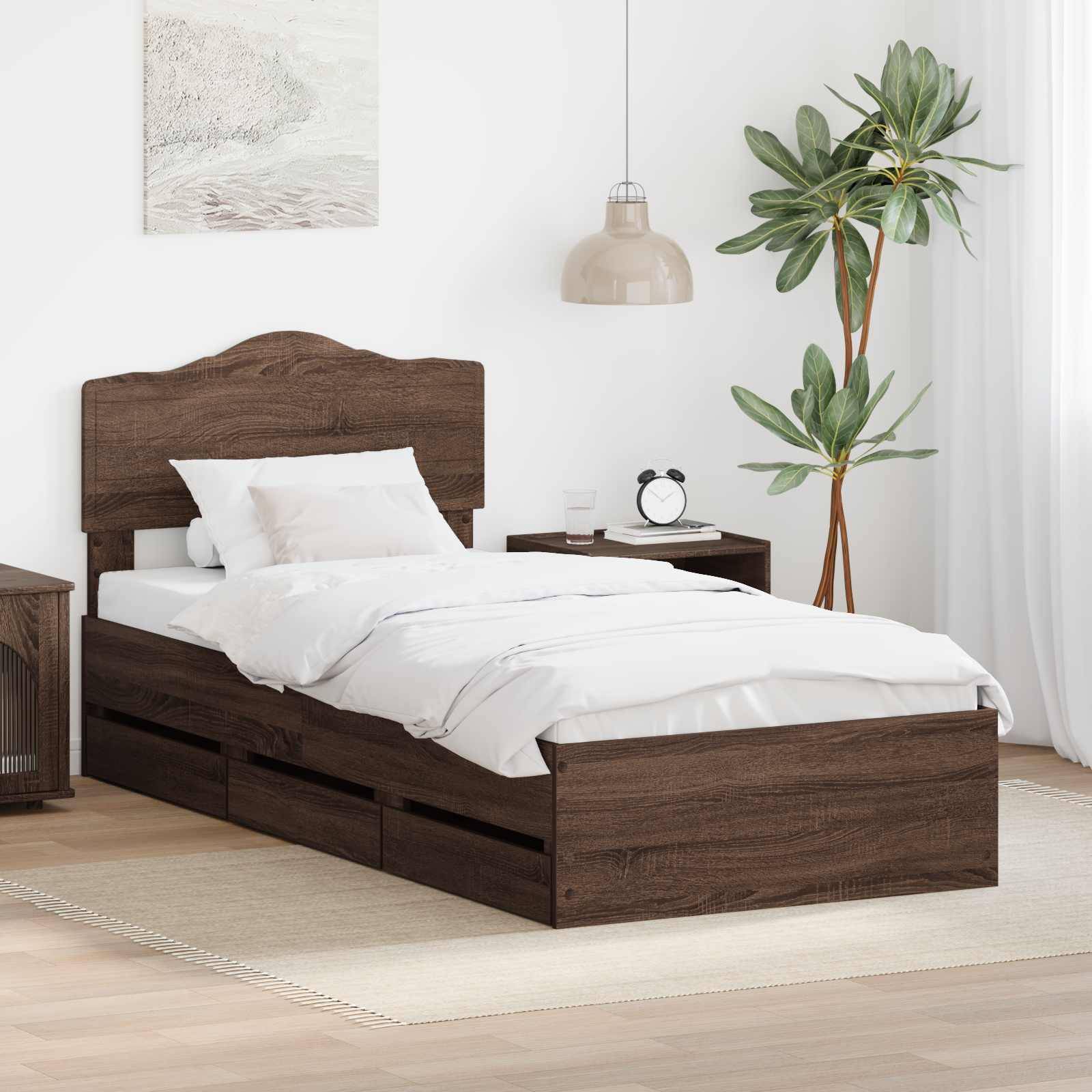 vidaXL Bettrahmen Braun Eichen-Optik 90 x 190 cm Ingenieurs Holz