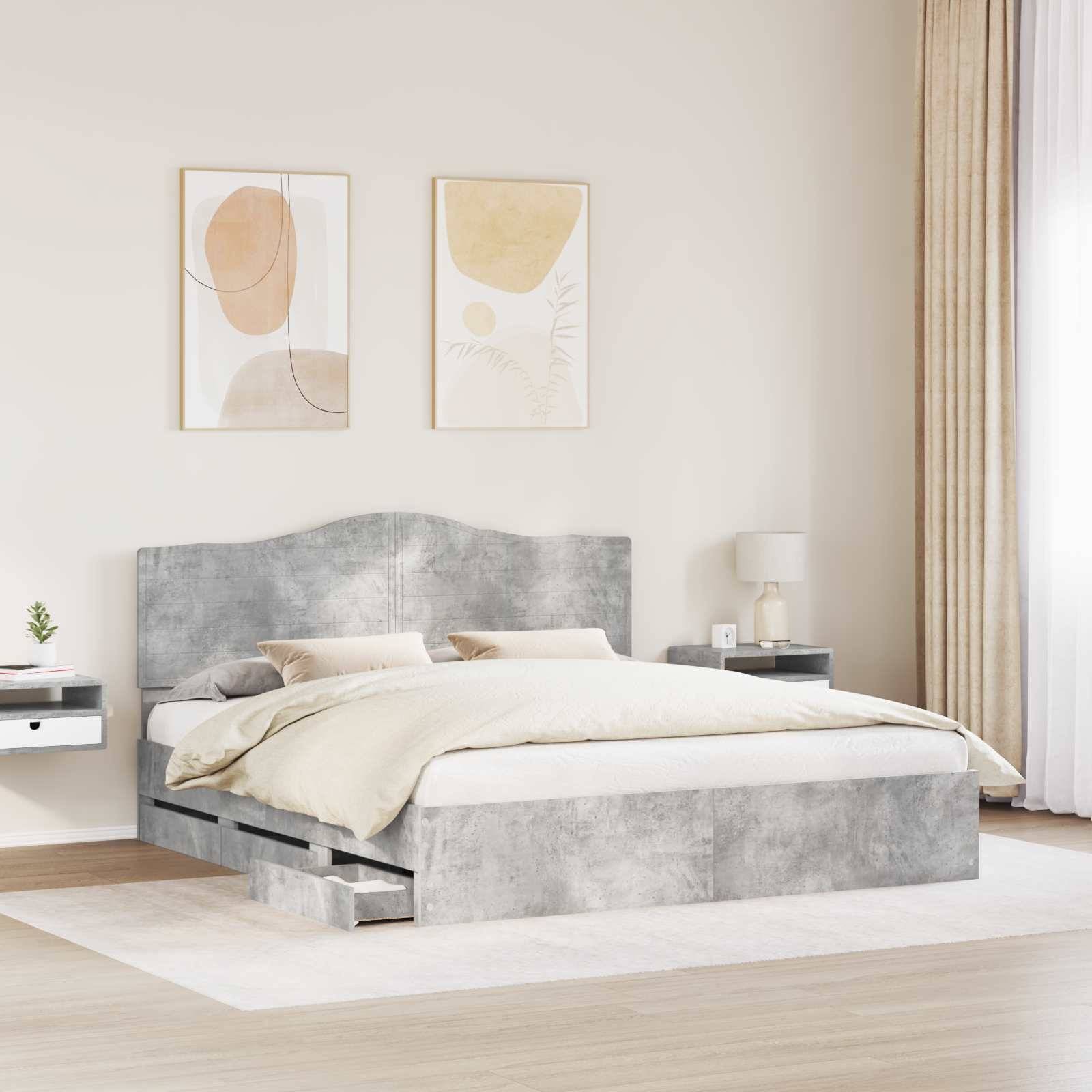 vidaXL Bettrahmen mit Kopfteil Betongrau 180 x 200 cm Ingenieurs Holz